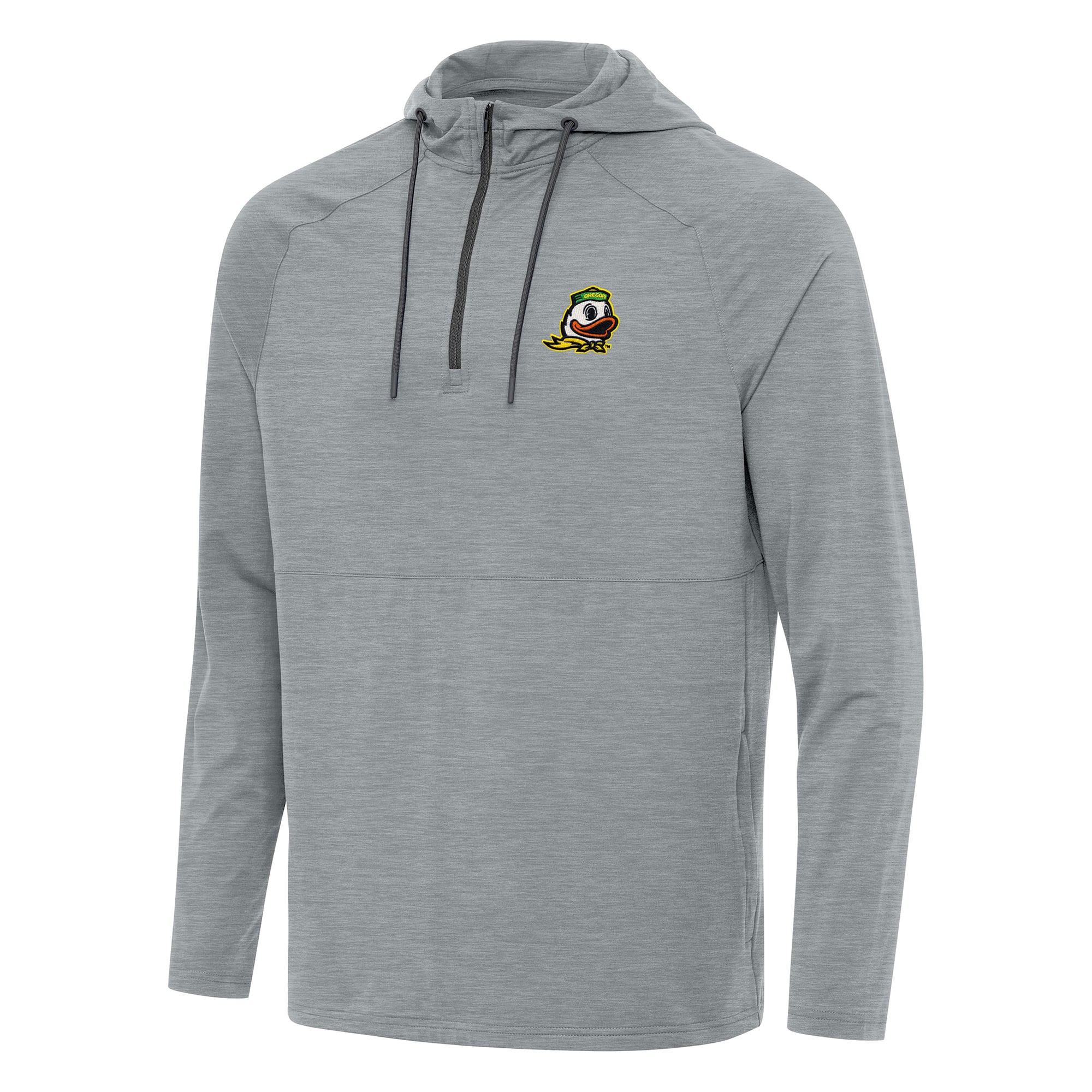 Men's Antigua Heather Gray Oregon Ducks Spikes Quarter-Zip Hoodie