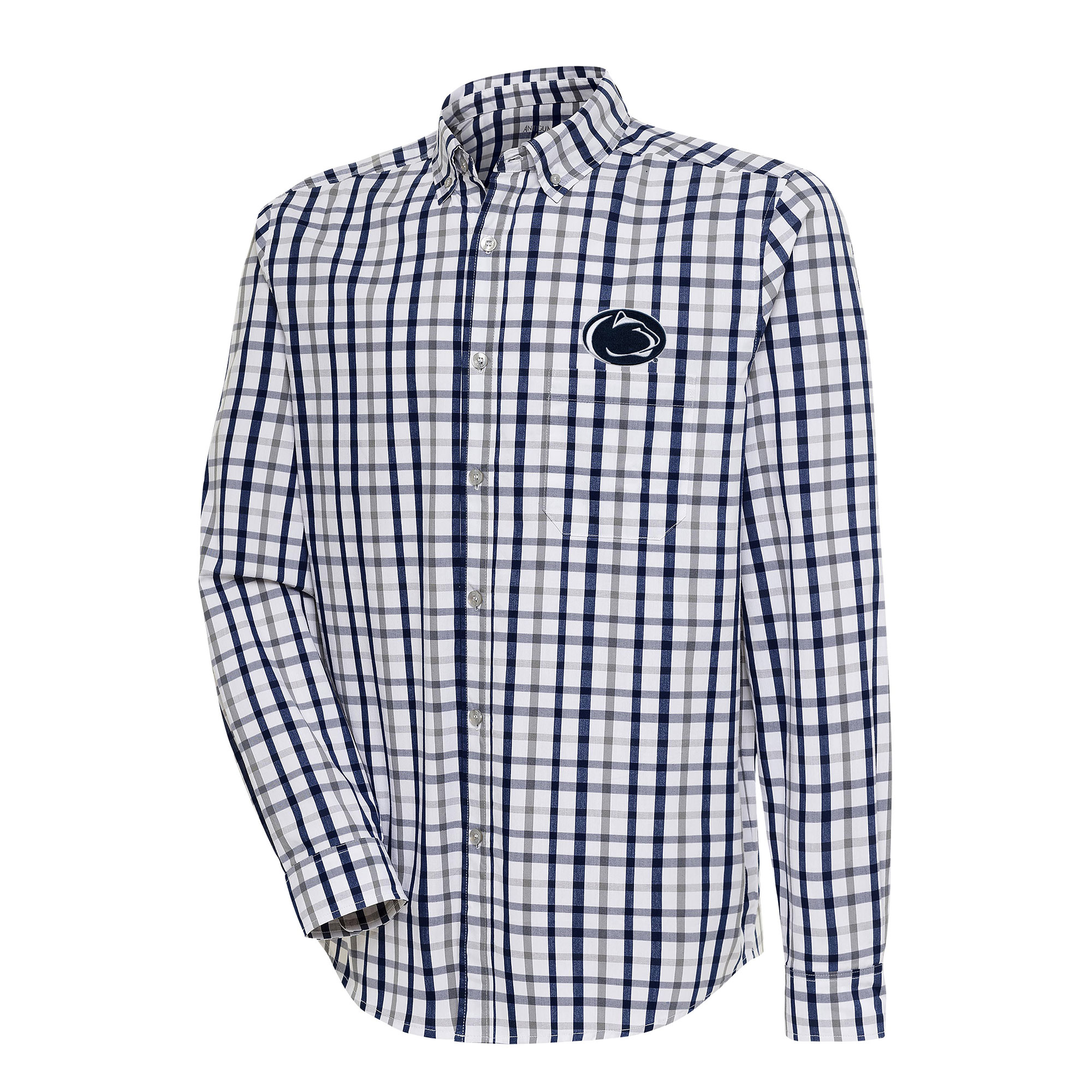 Men’s Antigua Navy/Gray Penn State Nittany Lions Tending 2 Button-Down Long Sleeve Shirt Men’s Antigua Navy/Gray Penn State Nittany Lions Tending 2 Button-Down Long Sleeve Shirt