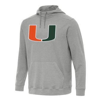 Men's Antigua Heather Gray Miami Hurricanes Cloud Pullover Hoodie