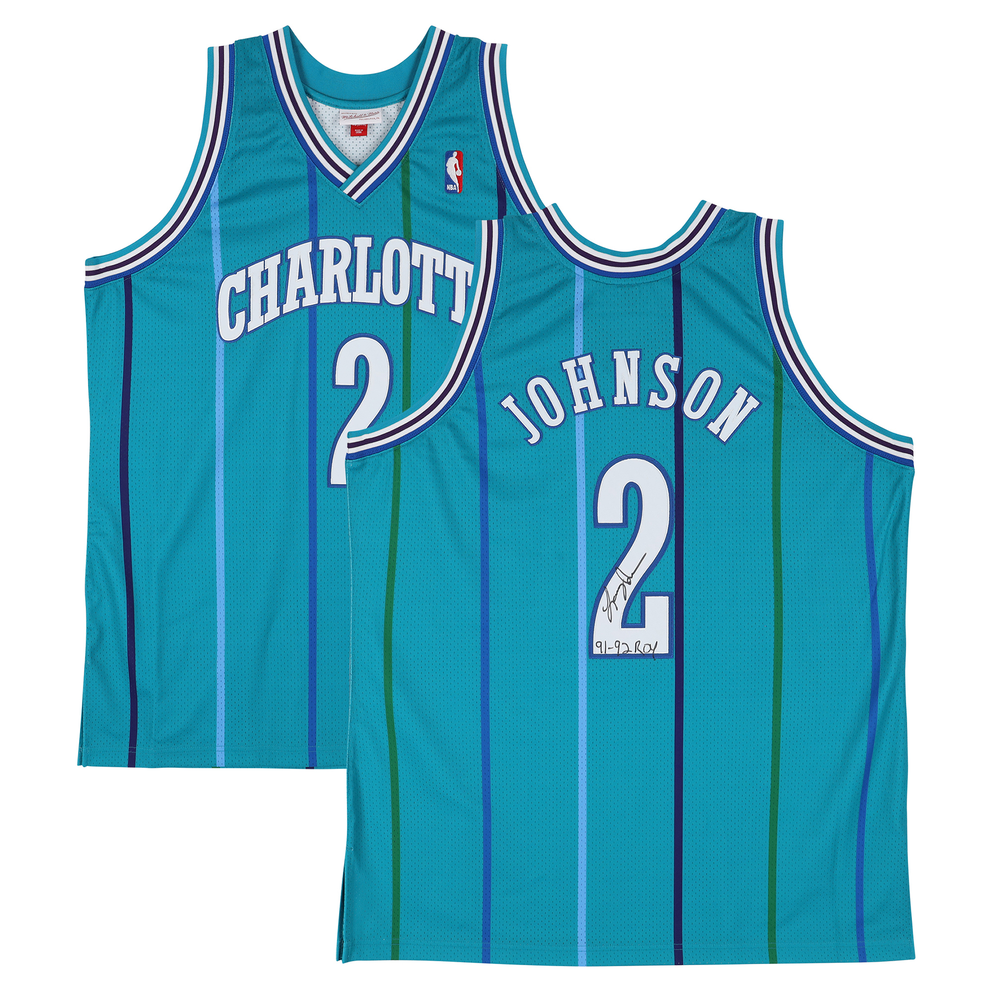Larry Johnson Charlotte Hornets Autographed Teal Mitchell & Ness 1992-93 Authentic Jersey