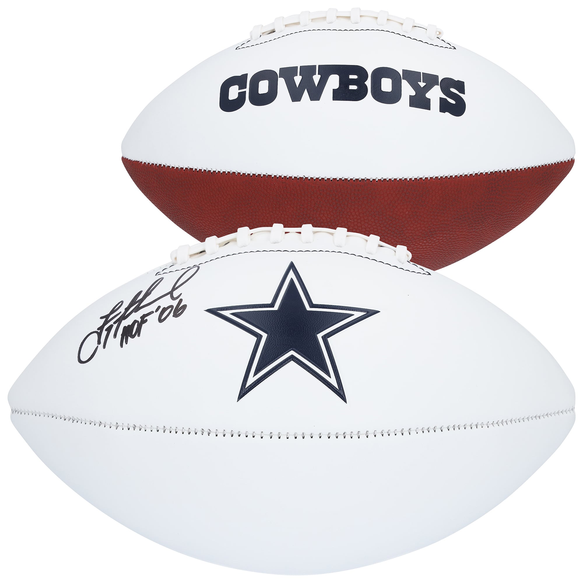 Troy Aikman Dallas Cowboys Autographed Franklin White Panel Football with "HOF 06" Inscription