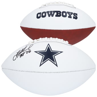 "Troy Aikman Dallas Cowboys Autographed Franklin White Panel Football with ""HOF 06"" Inscription"