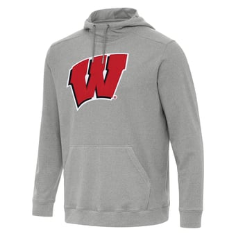 Men's Antigua Heather Gray Wisconsin Badgers Cloud Pullover Hoodie