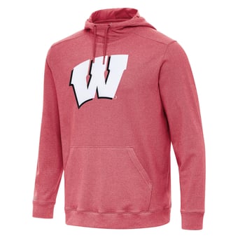 Men's Antigua Heather Red Wisconsin Badgers Cloud Pullover Hoodie