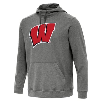 Men's Antigua Heather Black Wisconsin Badgers Cloud Pullover Hoodie