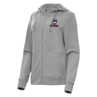Women's Antigua Heather Gray UConn Huskies Seeker Full-Zip Hoodie