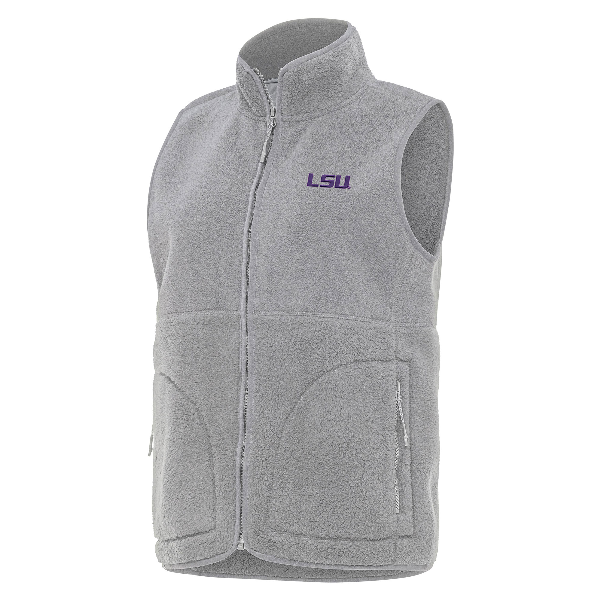 Women’s Antigua Gray LSU Tigers Nostalgic Full-Zip Vest Women’s Antigua Gray LSU Tigers Nostalgic Full-Zip Vest