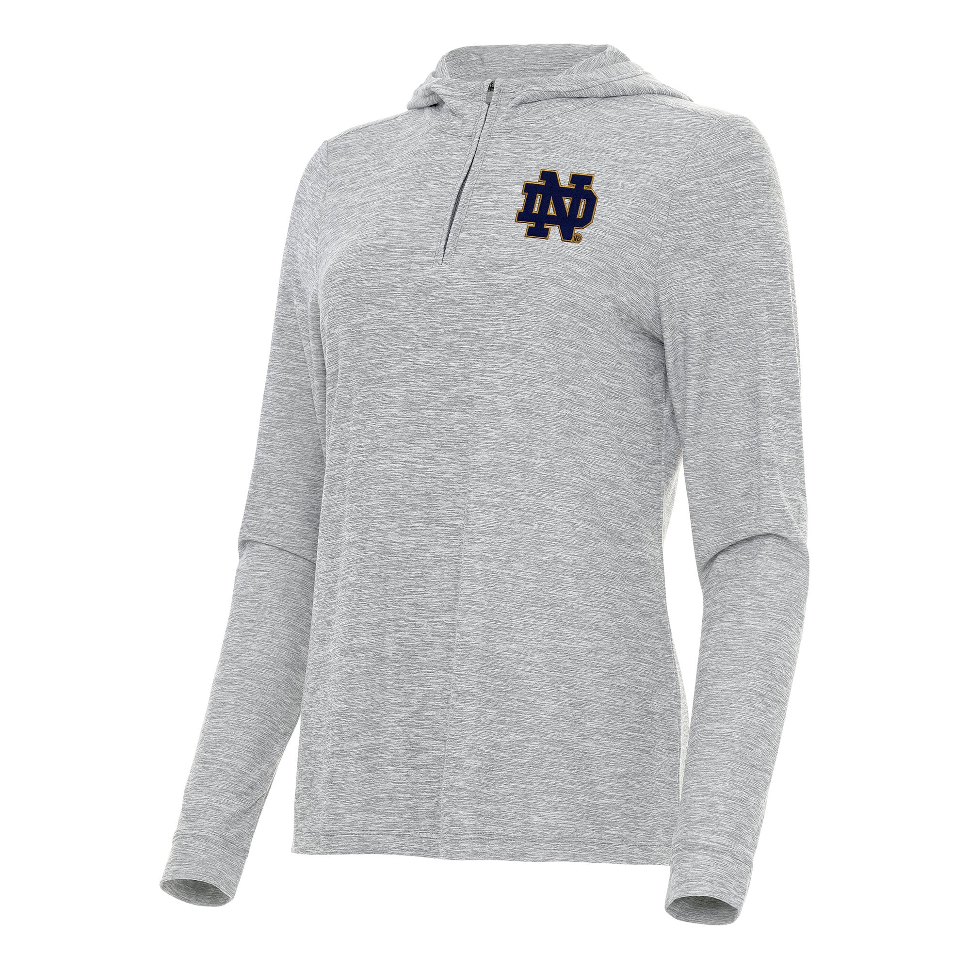 Women's Antigua  Heather Gray Notre Dame Fighting Irish Daybreak Quarter-Zip Hoodie