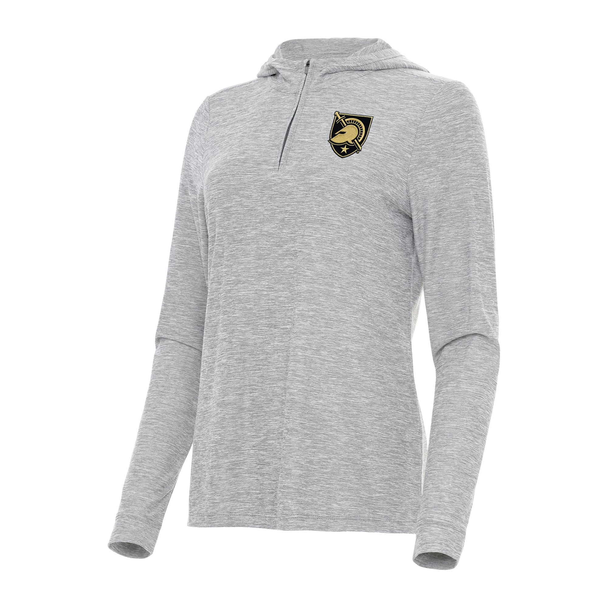 Women's Antigua  Heather Gray Army Black Knights Daybreak Quarter-Zip Hoodie