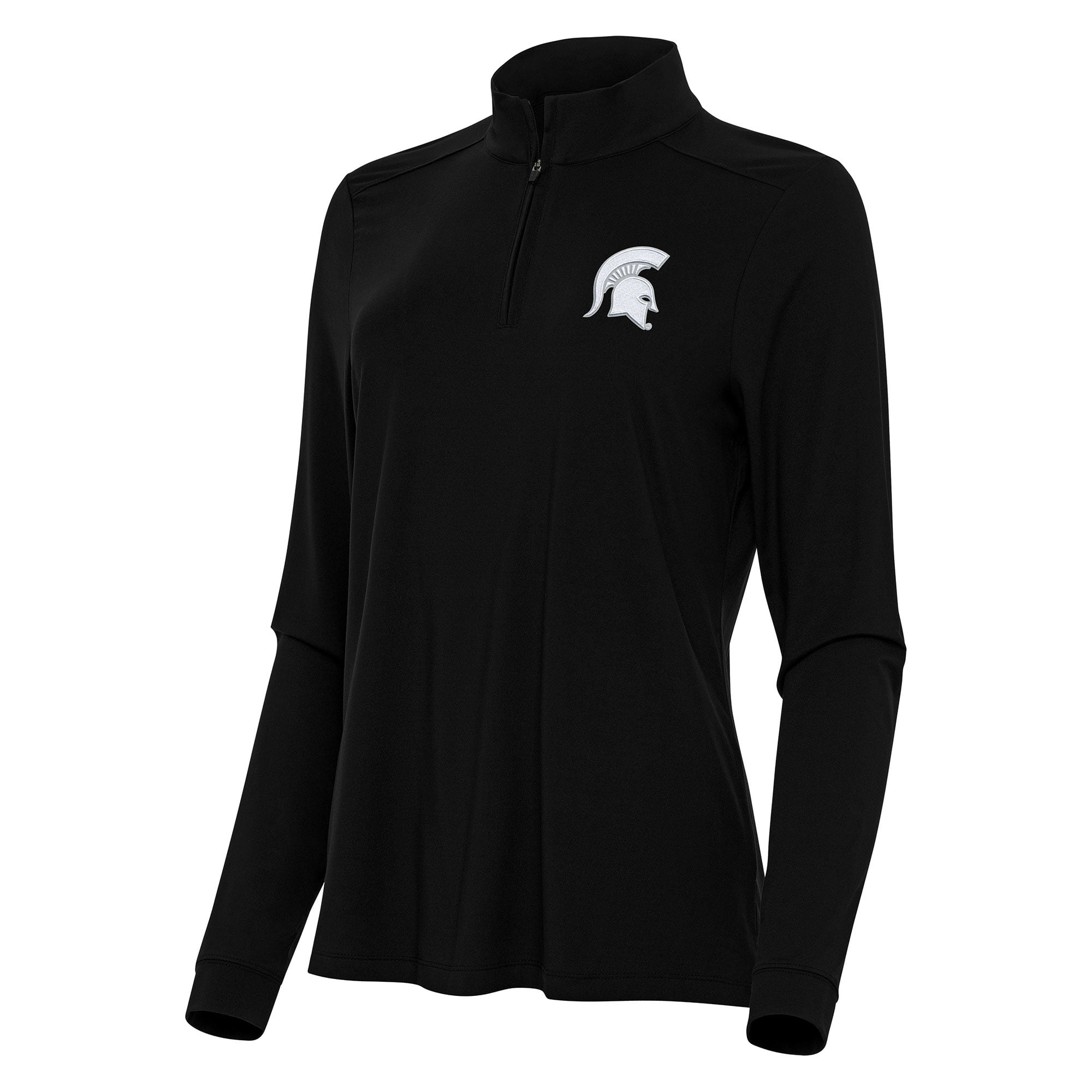 Women's Antigua Black Michigan State Spartans Intent Quarter-Zip Top