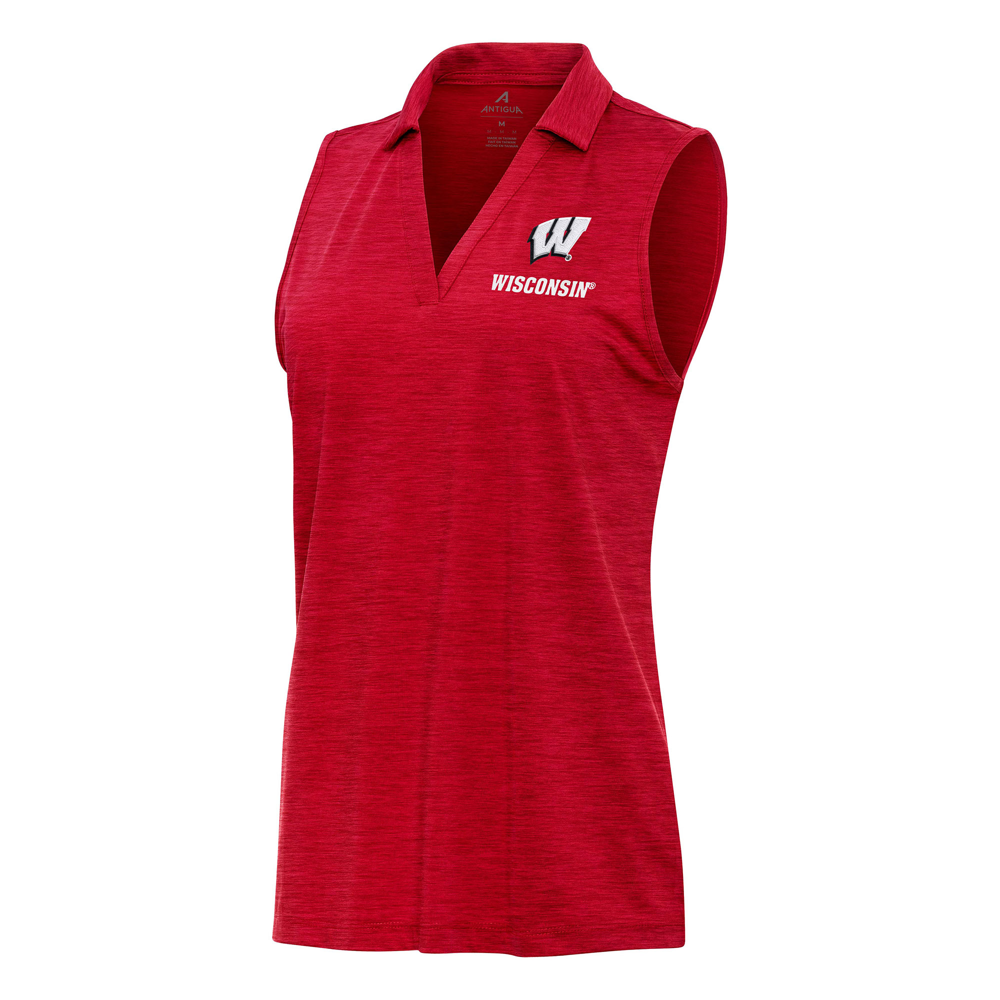 Women’s Antigua Heather Red Wisconsin Badgers Layout Sleeveless V-Neck Polo Women’s Antigua Heather Red Wisconsin Badgers Layout Sleeveless V-Neck Polo