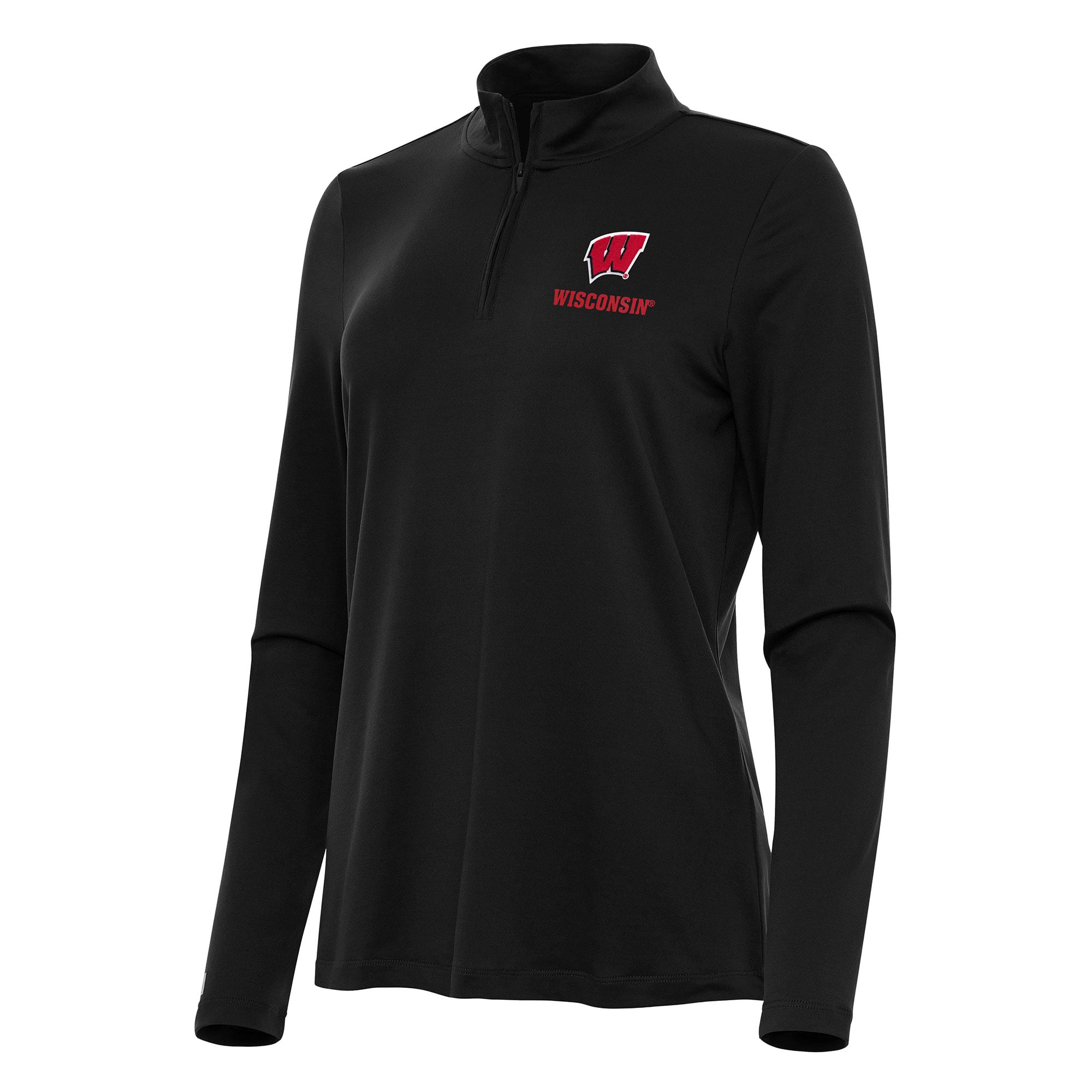 Women's Antigua Black Wisconsin Badgers Reprocess Quarter-Zip Top