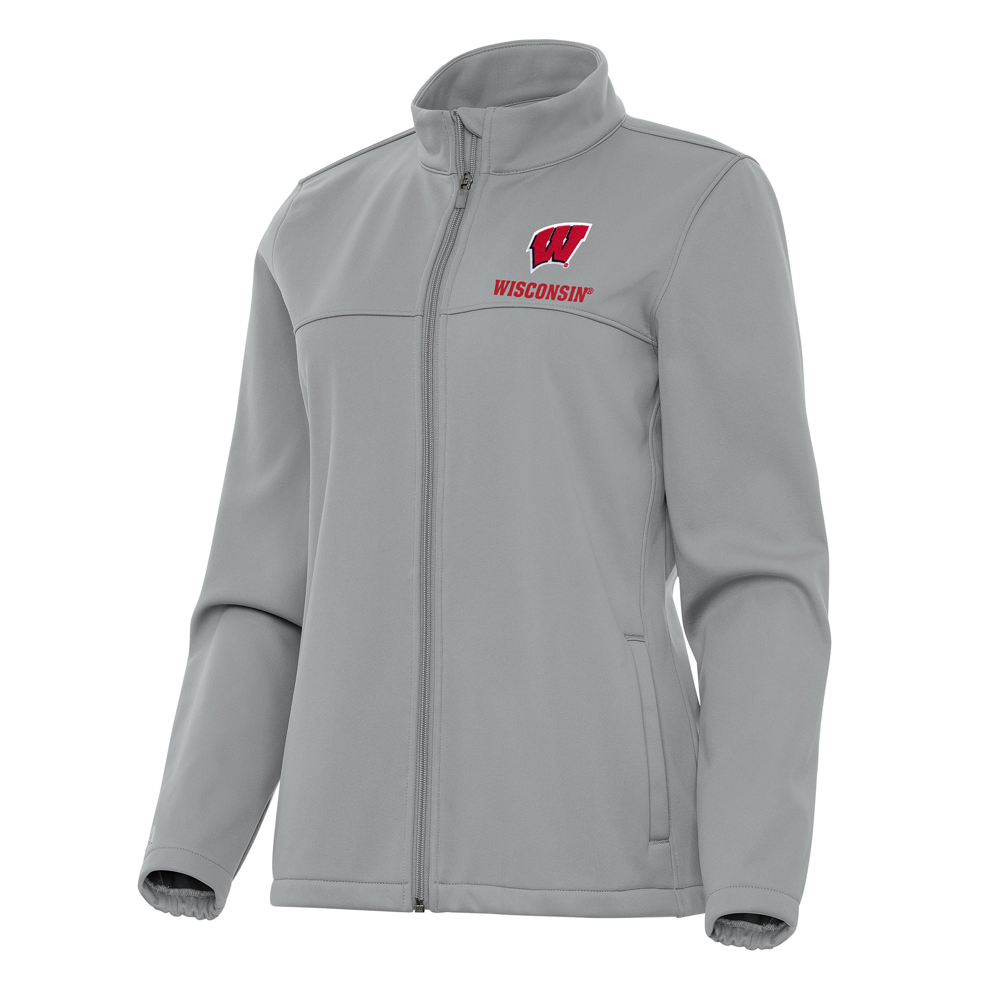 Women’s Antigua Gray Wisconsin Badgers Links 2 Full-Zip Golf Jacket