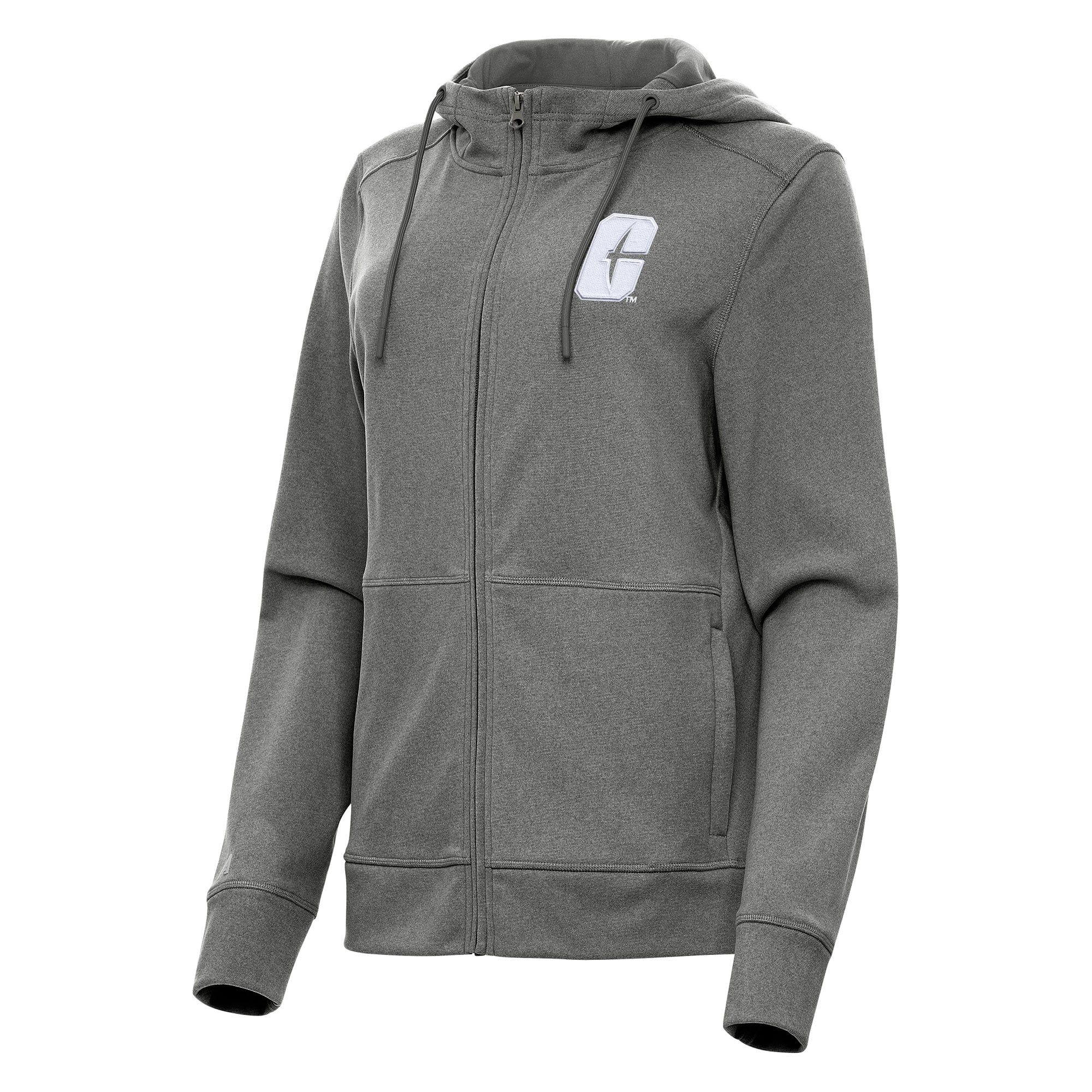 Women's Antigua Heather Black Charlotte 49ers Seeker Full-Zip Hoodie