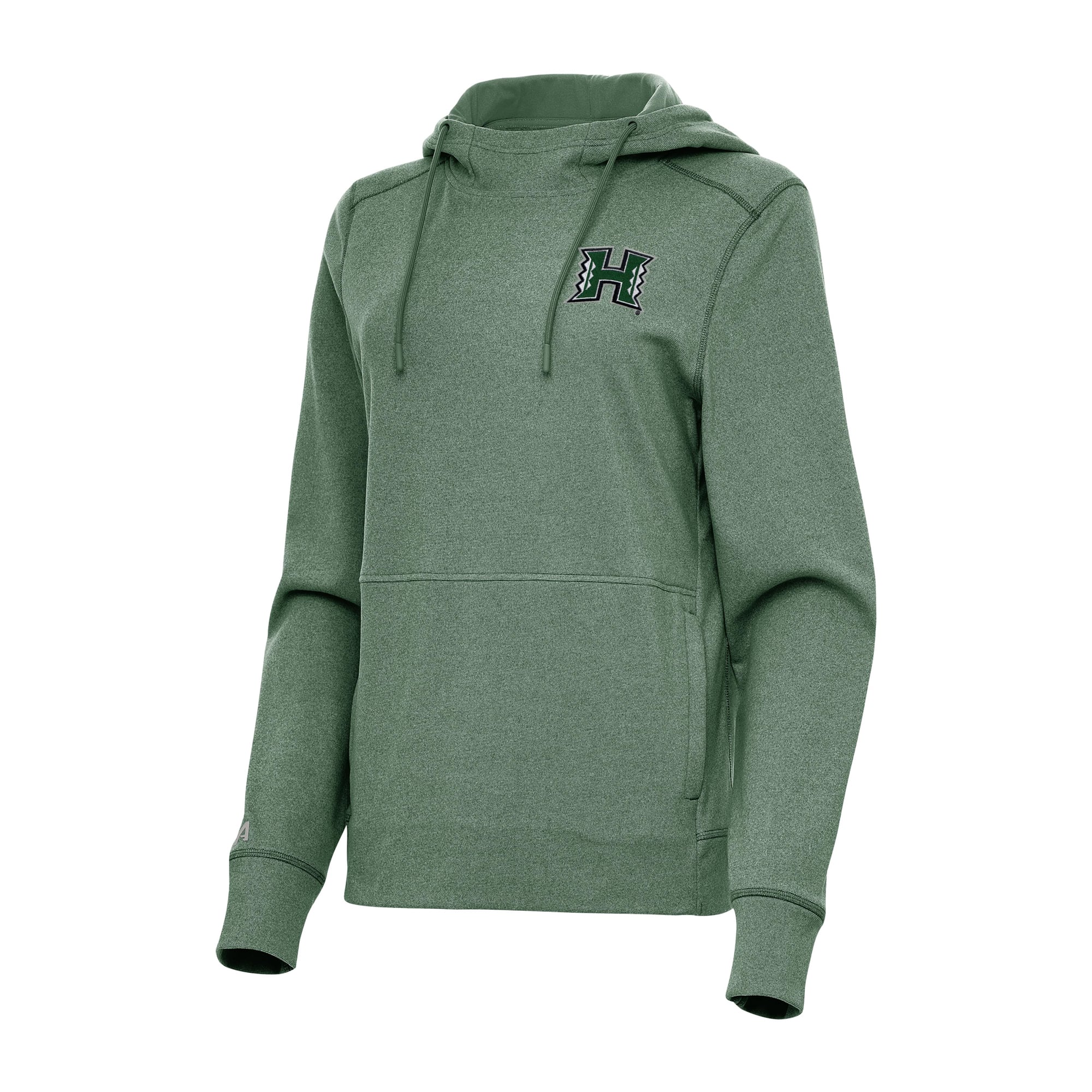 Women's Antigua Hunter Green Hawaii Rainbow Warriors Justice Pullover Hoodie
