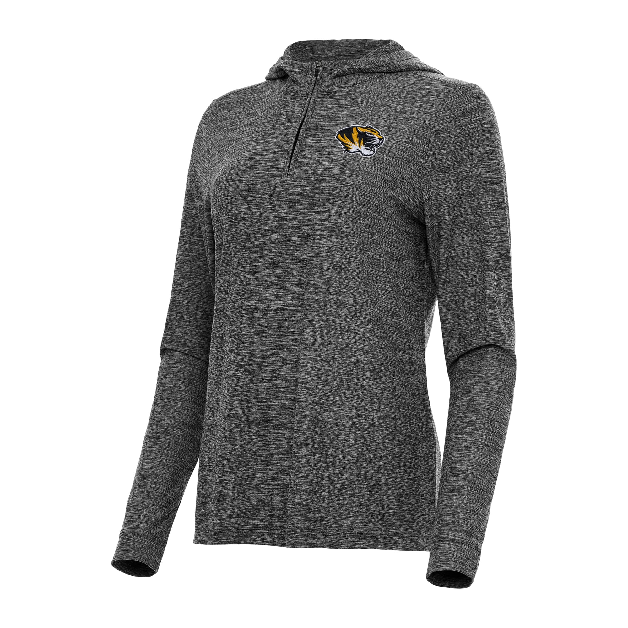 Women's Antigua  Heather Black Missouri Tigers Daybreak Quarter-Zip Hoodie