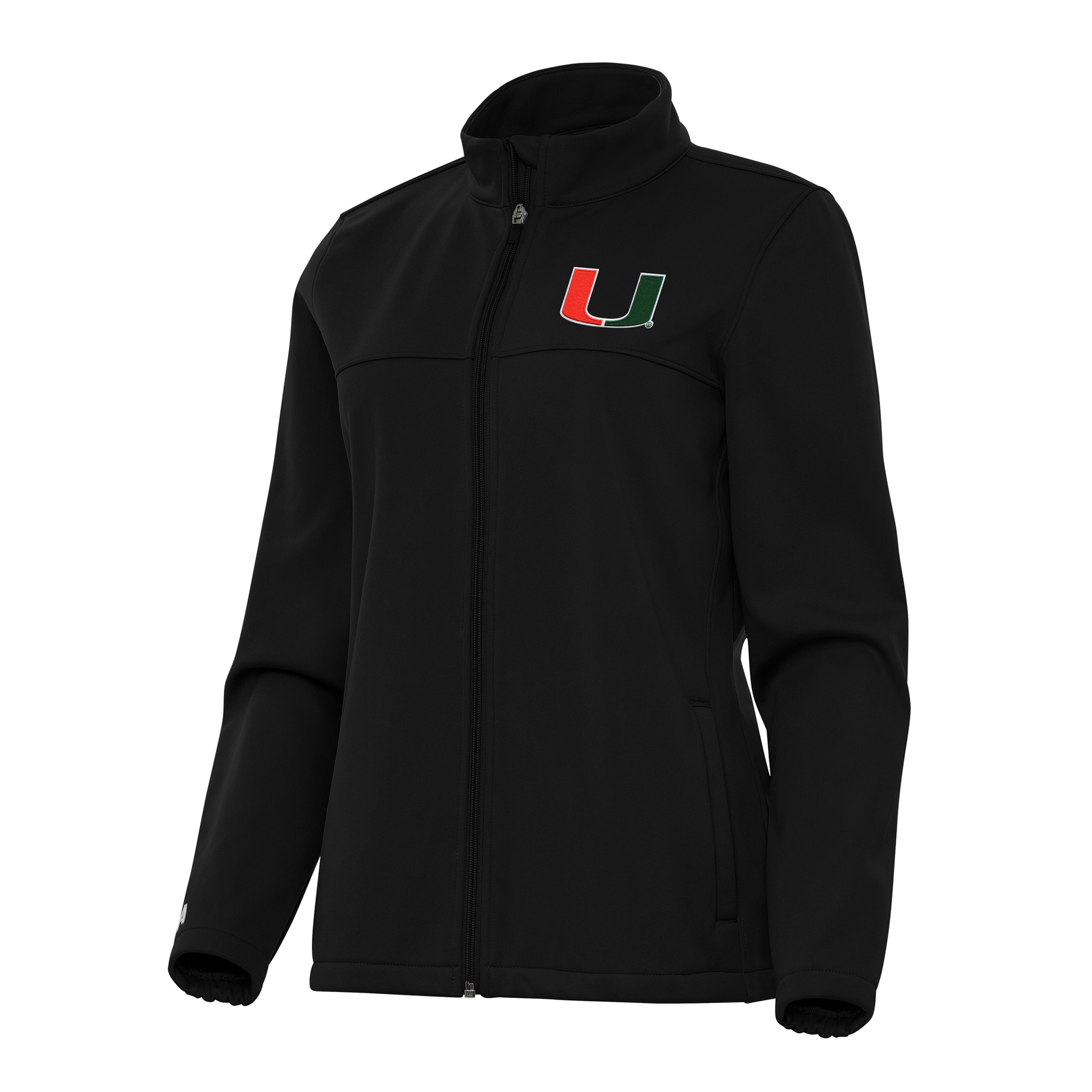 Women’s Antigua Black Miami Hurricanes Links 2 Golf Full-Zip Jacket