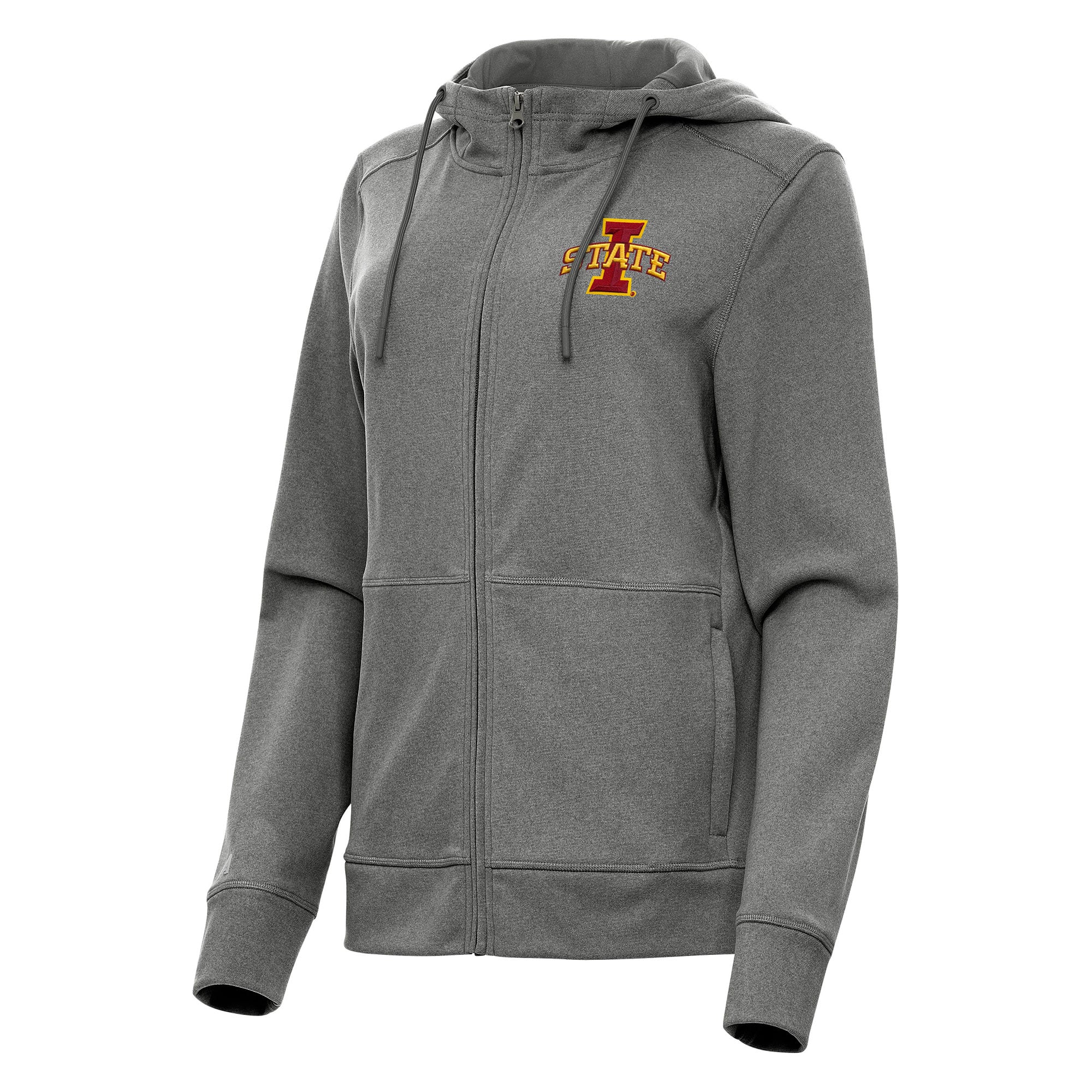 Women's Antigua Heather Black Iowa State Cyclones Seeker Full-Zip Hoodie