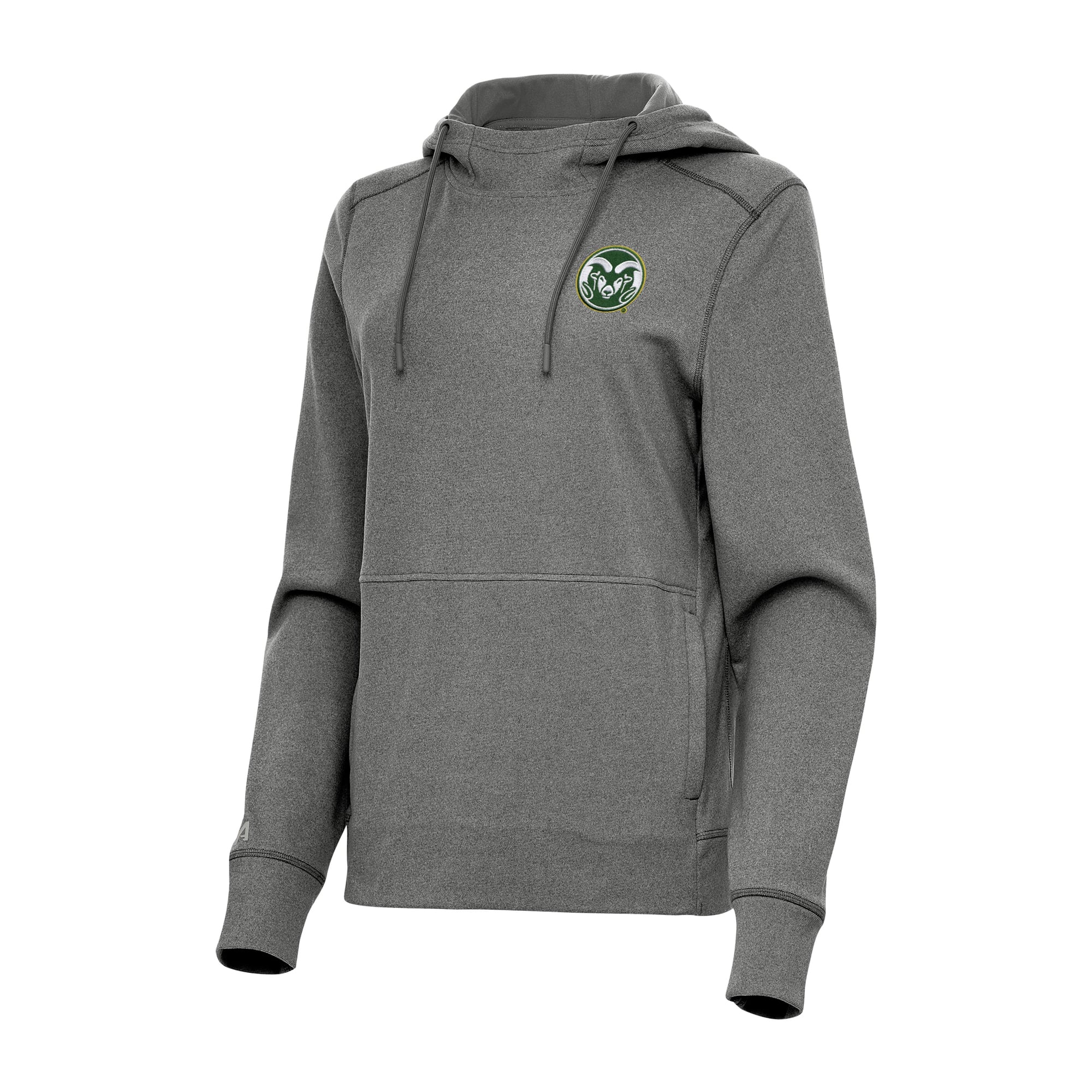 Women's Antigua Heather Black Colorado State Rams Justice Pullover Hoodie
