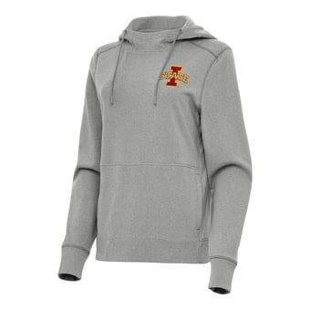 Women's Antigua Heather Gray Iowa State Cyclones Justice Pullover Hoodie