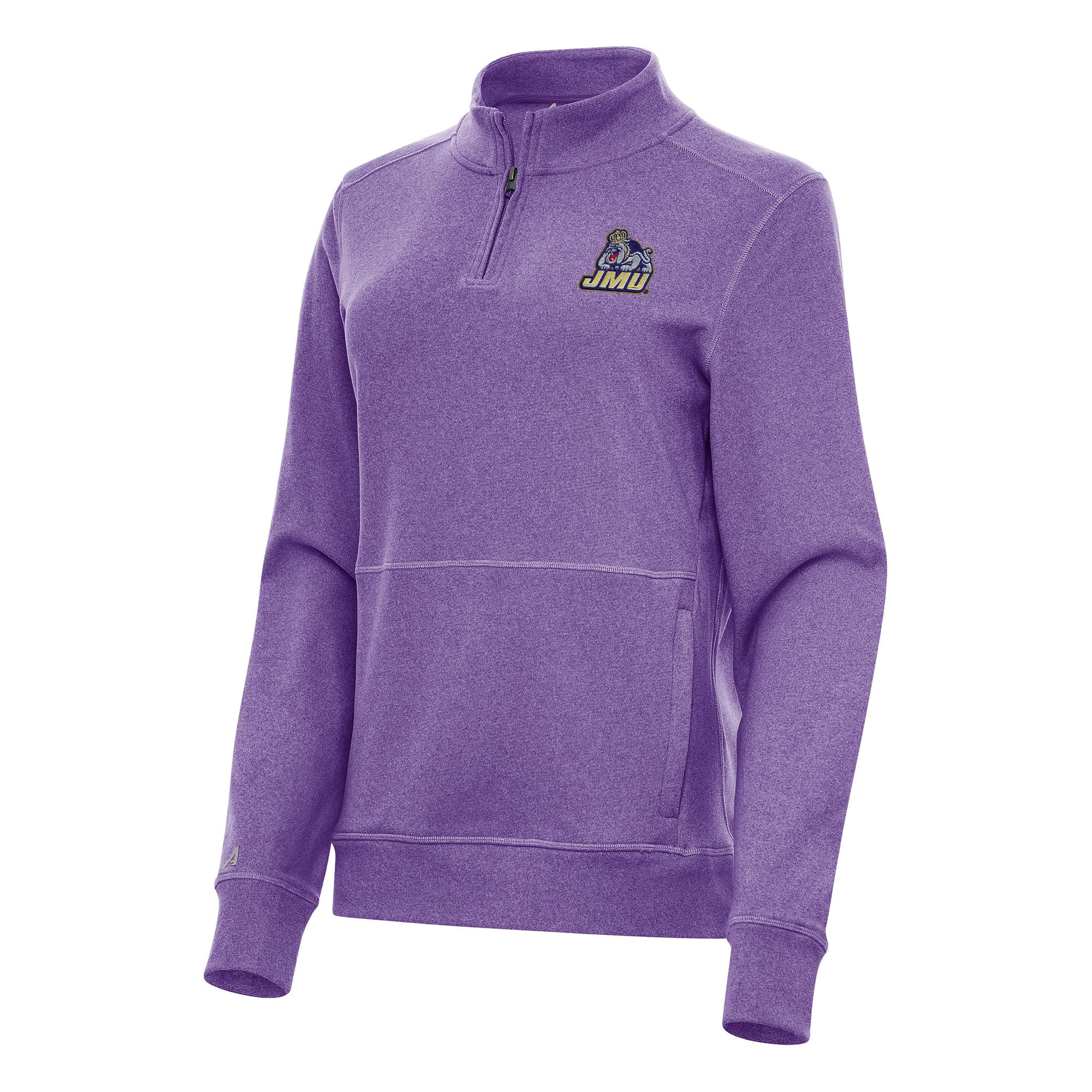 Women's Antigua Heather Purple James Madison Dukes Crush Quarter-Zip Fleece Sweatshirt