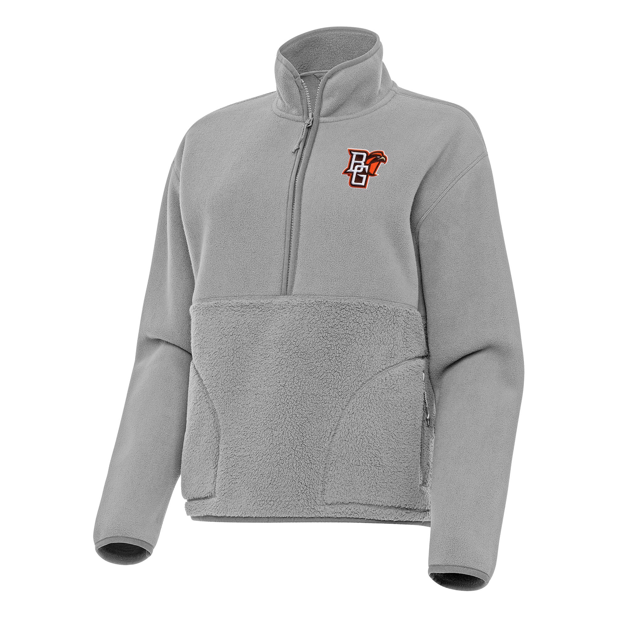 Women's Antigua Gray Bowling Green St. Falcons Figure Half-Zip Pullover Sweatshirt
