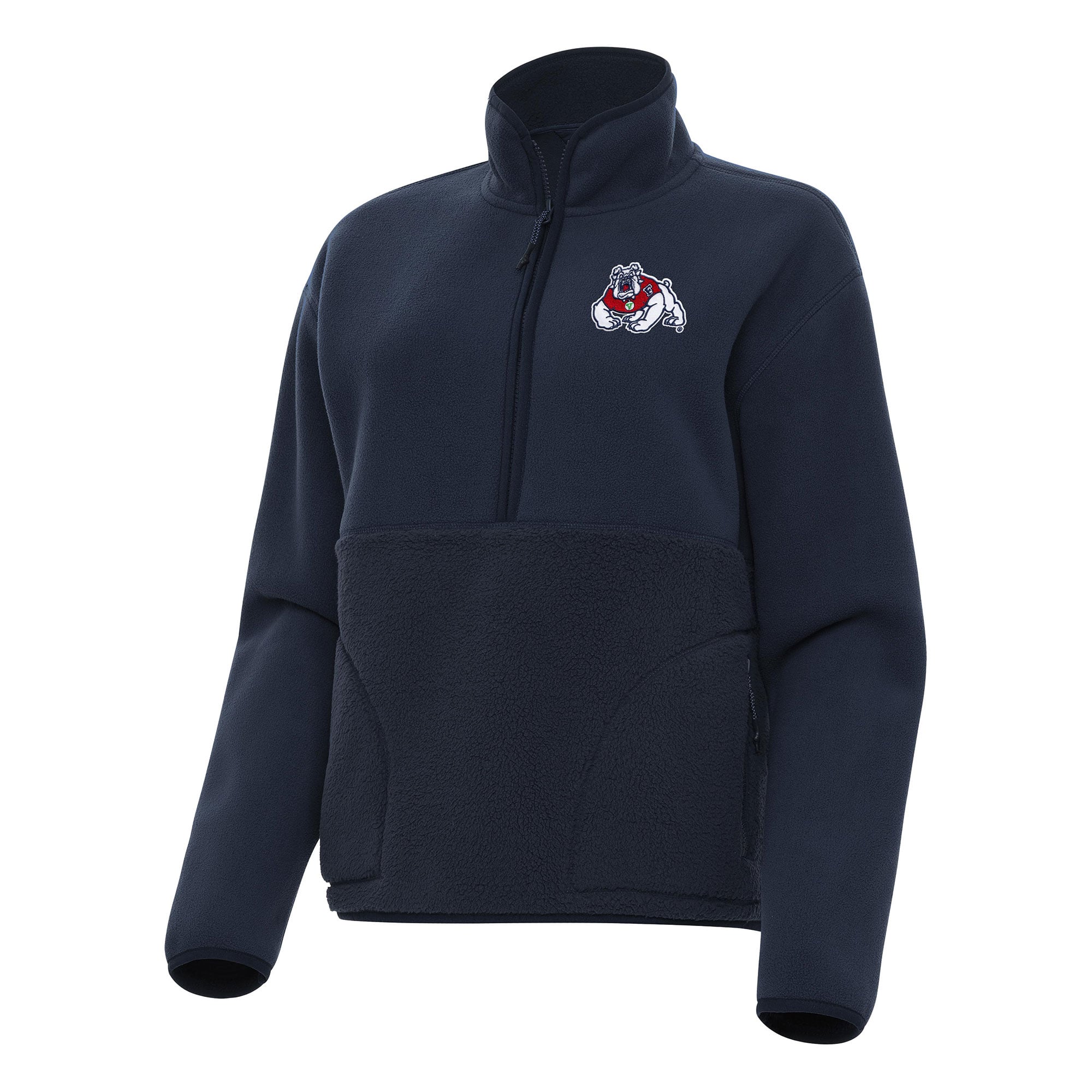 Women's Antigua Navy Fresno State Bulldogs Figure Half-Zip Pullover Sweatshirt