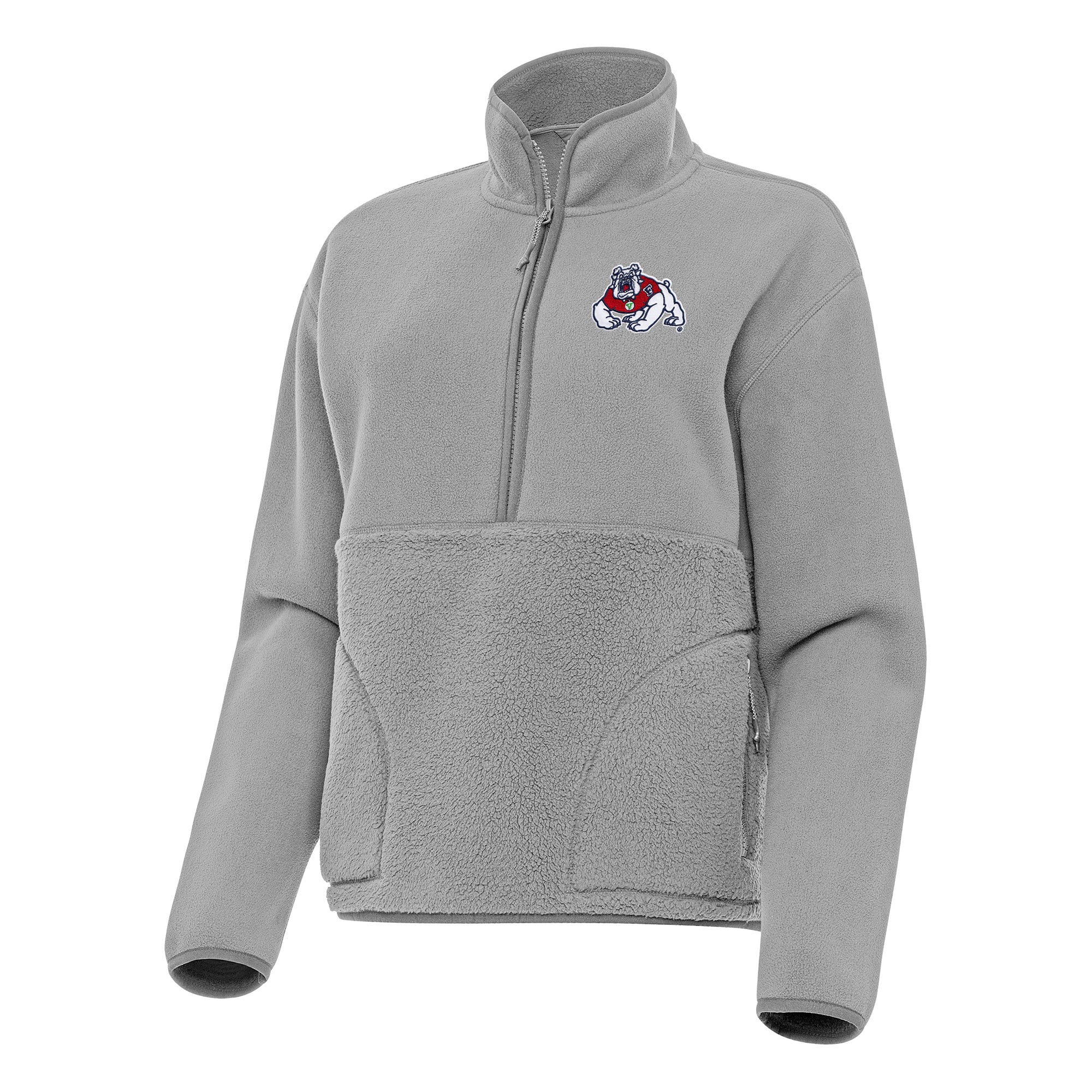 Women's Antigua Gray Fresno State Bulldogs Figure Half-Zip Pullover Sweatshirt