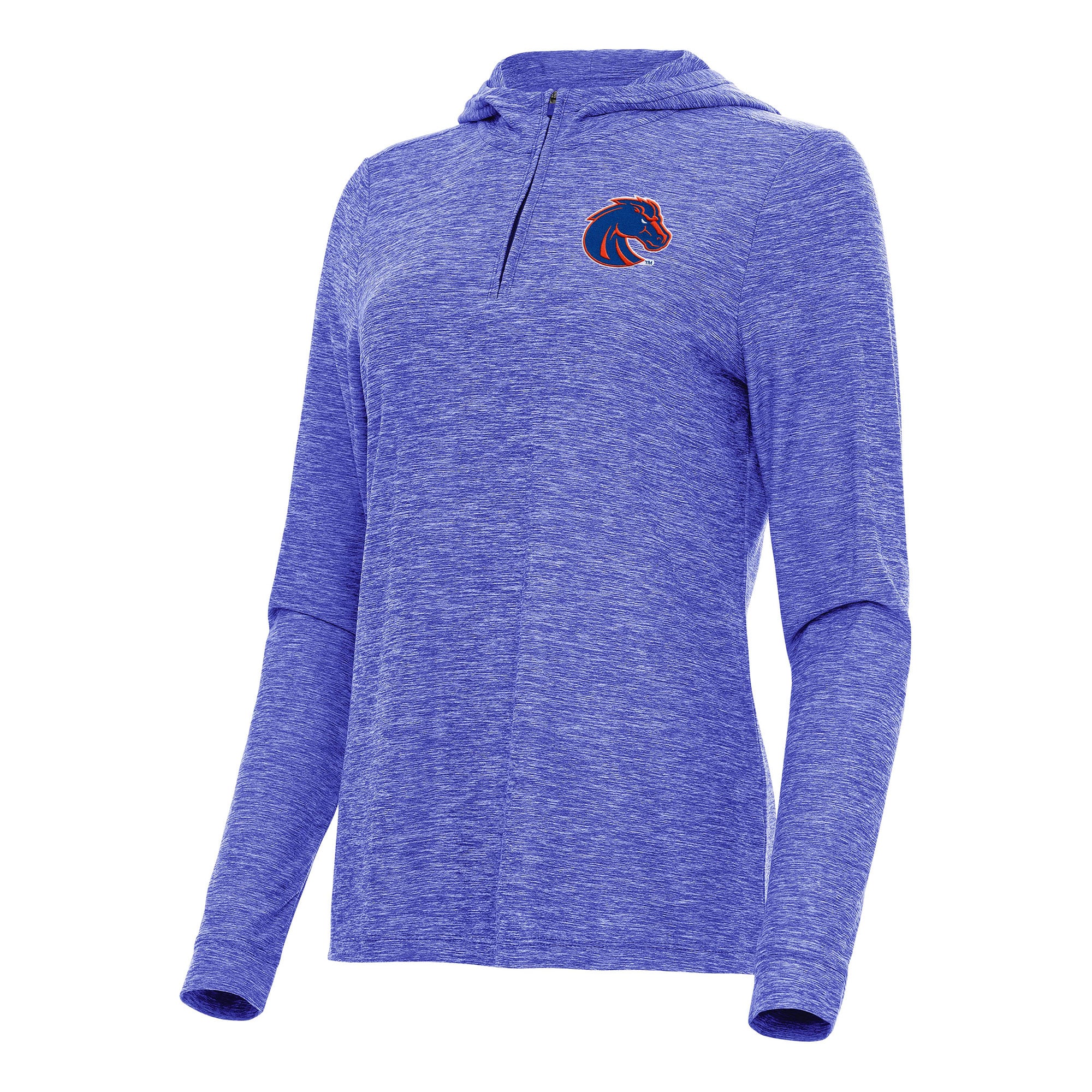 Women's Antigua  Heather Royal Boise State Broncos Daybreak Quarter-Zip Hoodie