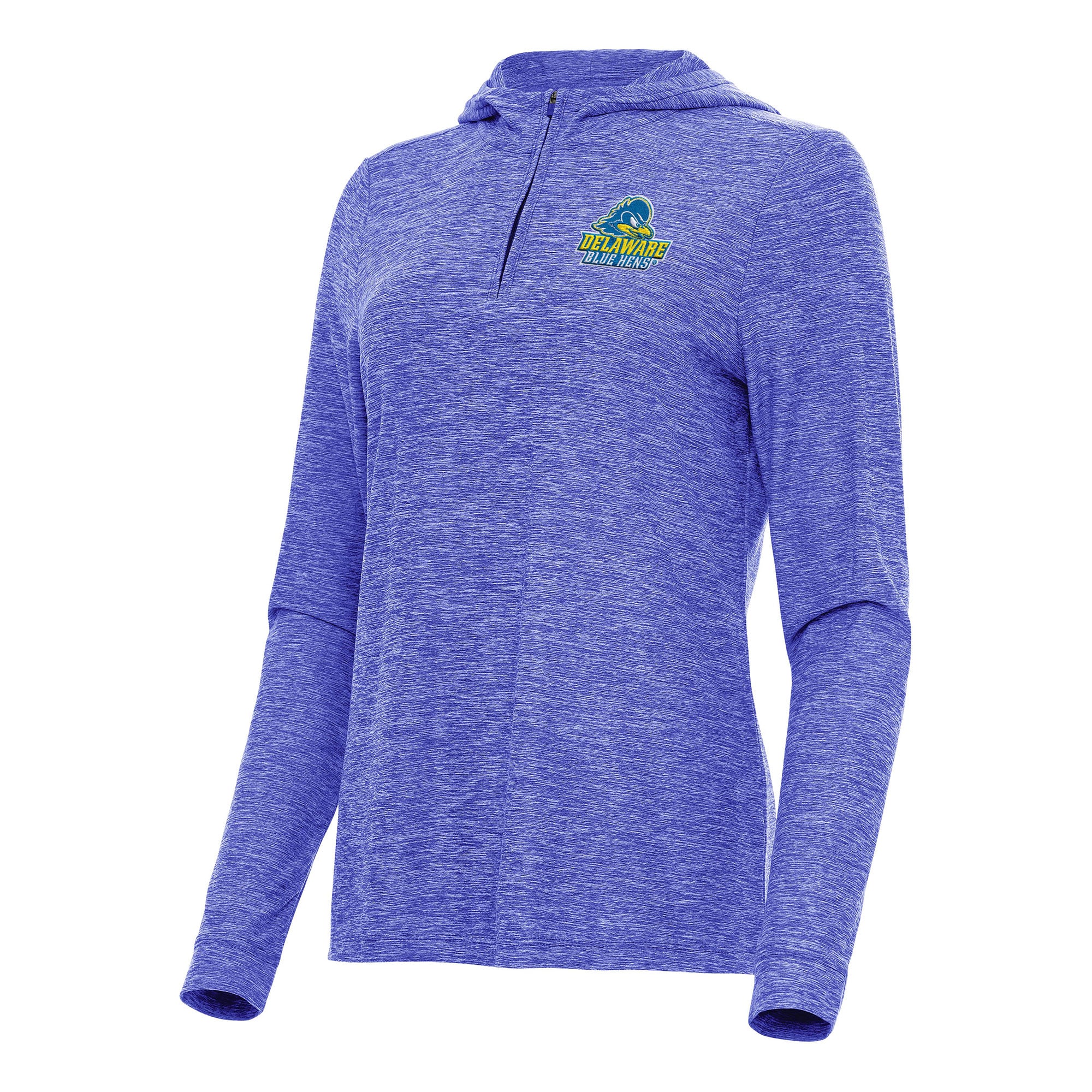 Women's Antigua  Heather Royal Delaware Fightin' Blue Hens Daybreak Quarter-Zip Hoodie