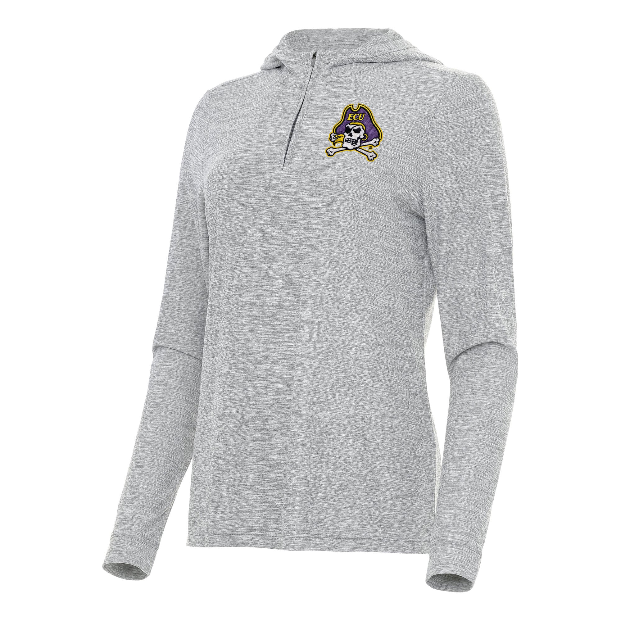 Women's Antigua  Heather Gray ECU Pirates Daybreak Quarter-Zip Hoodie