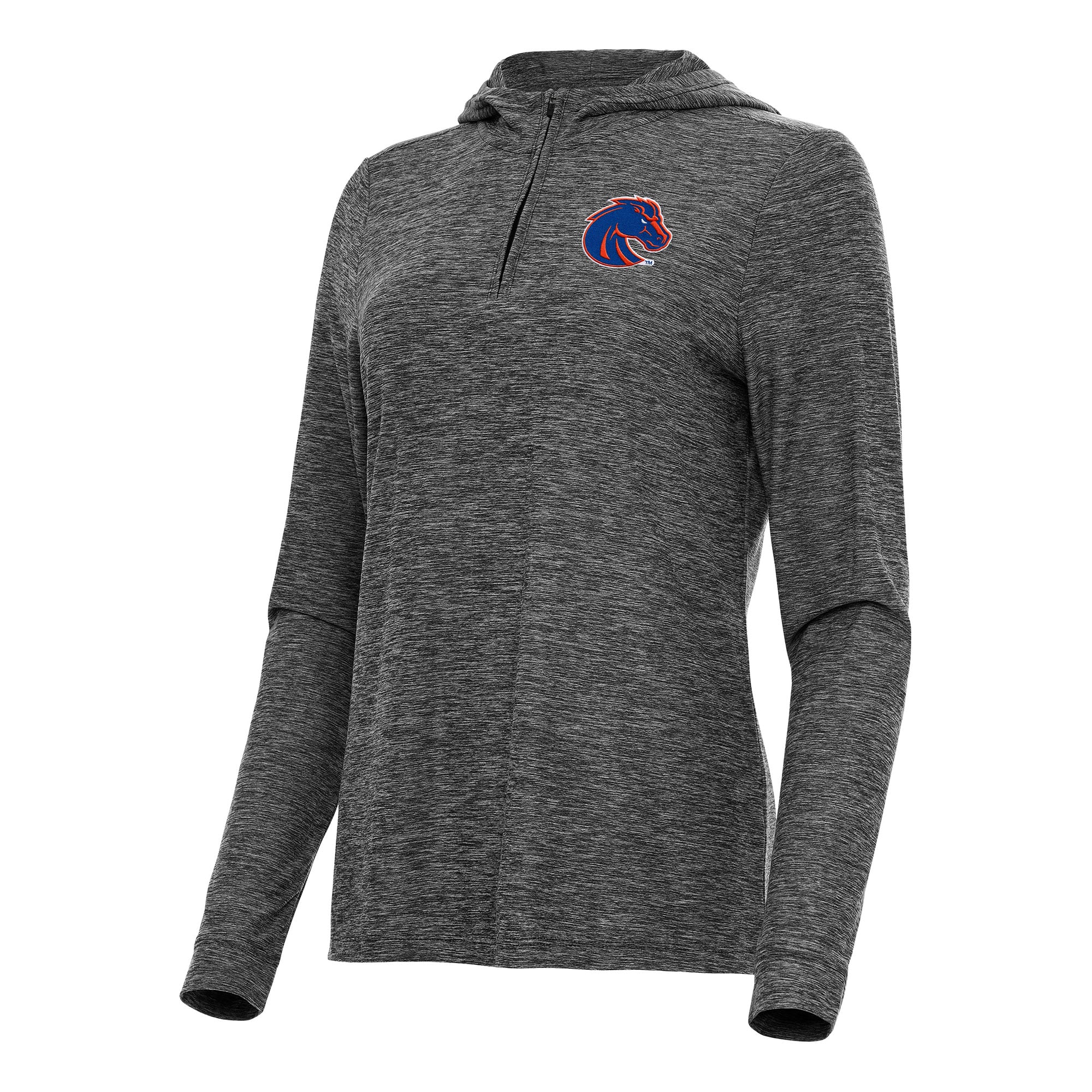 Women's Antigua  Heather Black Boise State Broncos Daybreak Quarter-Zip Hoodie