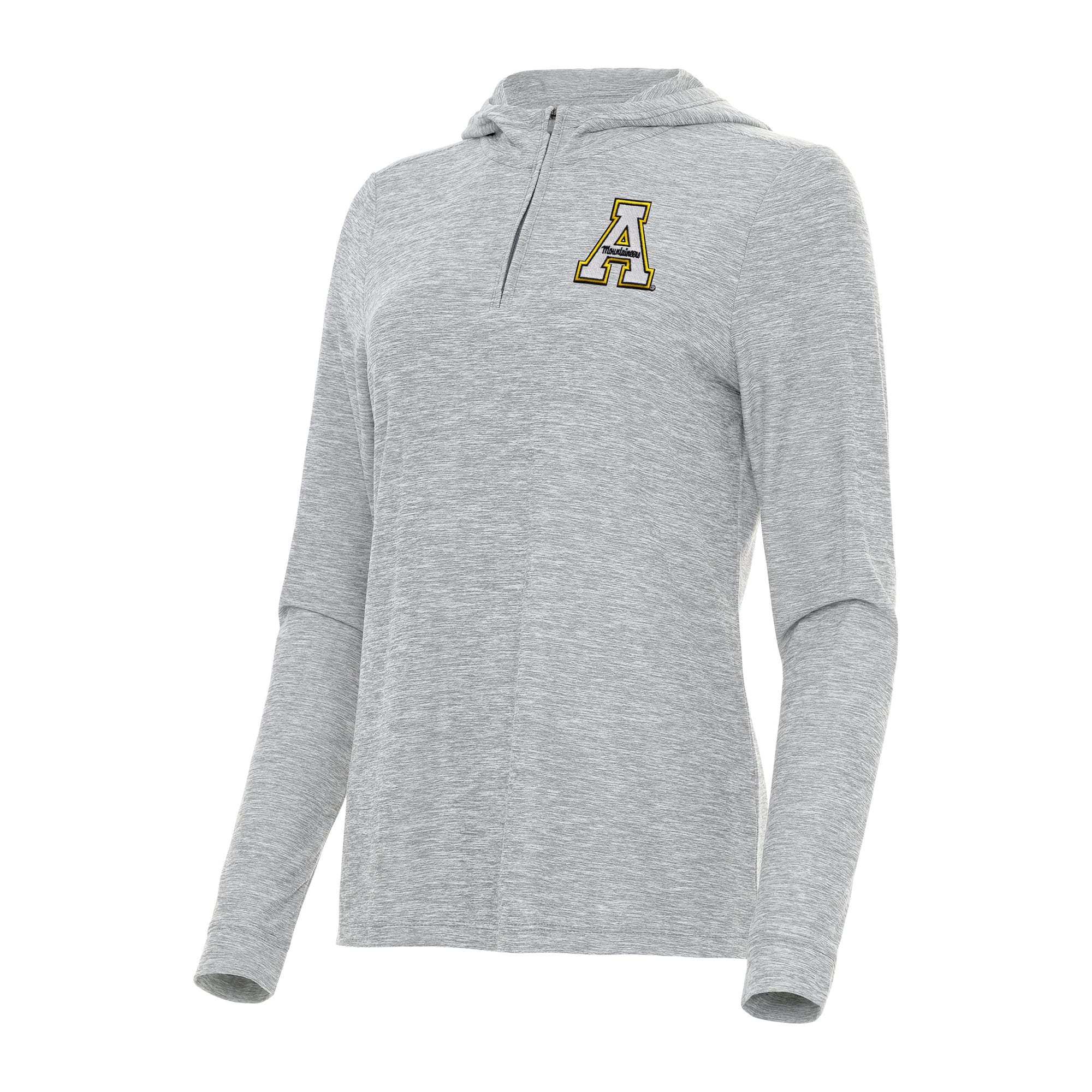 Women's Antigua  Heather Gray Appalachian State Mountaineers Daybreak Quarter-Zip Hoodie