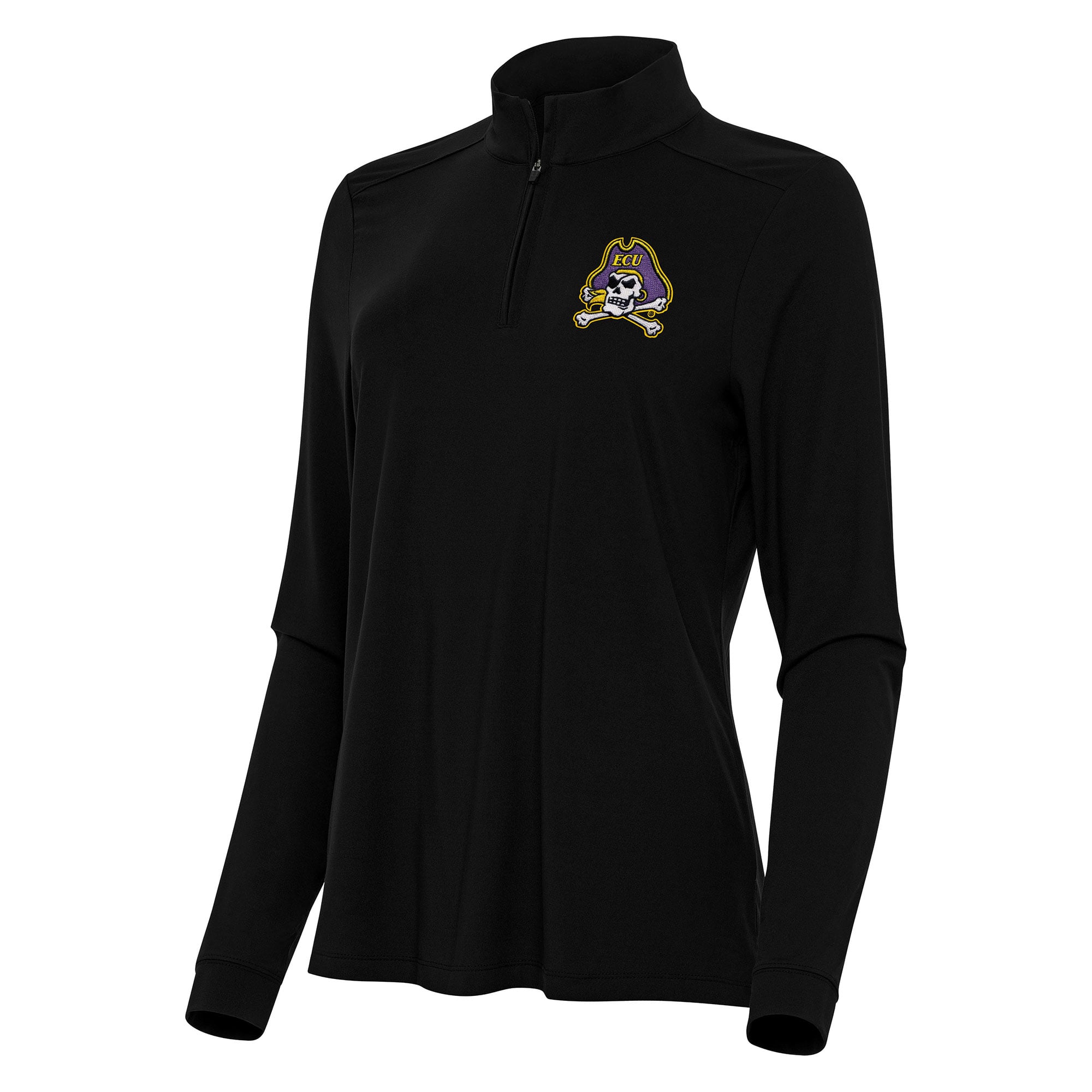 Women's Antigua Black ECU Pirates Intent Quarter-Zip Top