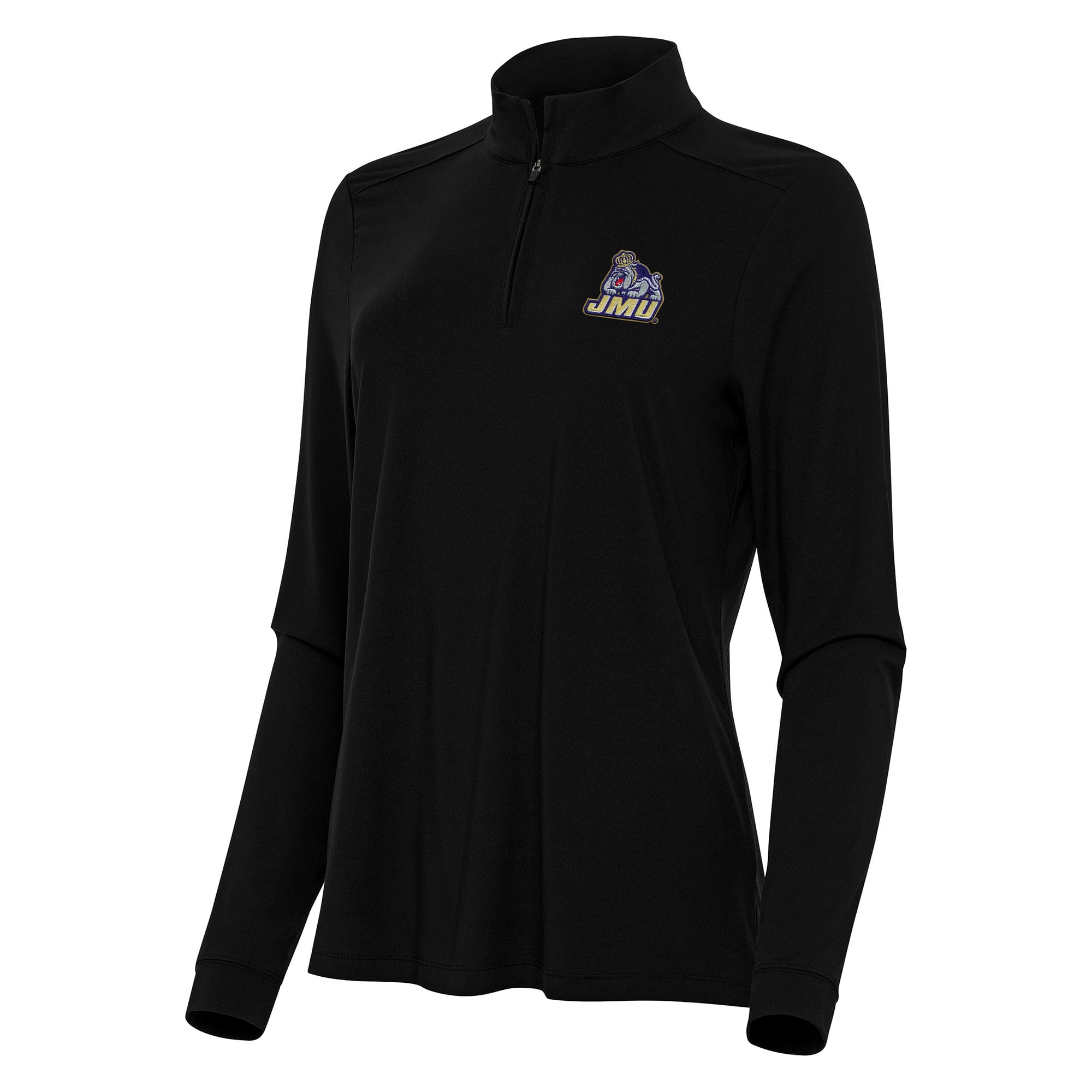 Women's Antigua Black James Madison Dukes Intent Quarter-Zip Top