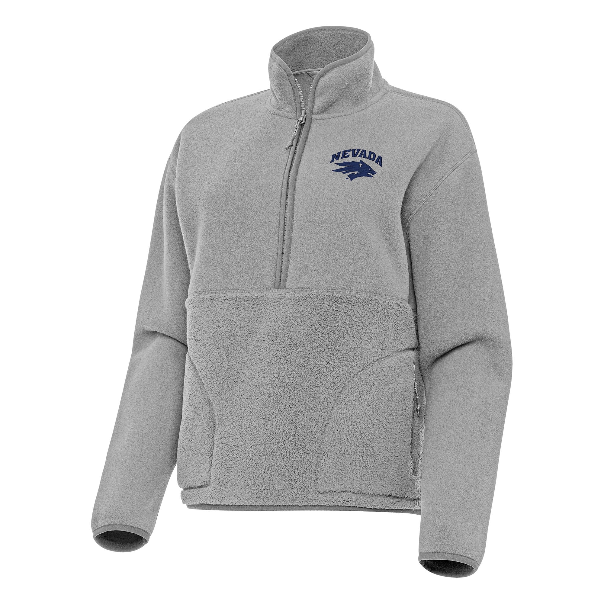 Women's Antigua Gray Nevada Wolf Pack Figure Half-Zip Pullover Sweatshirt