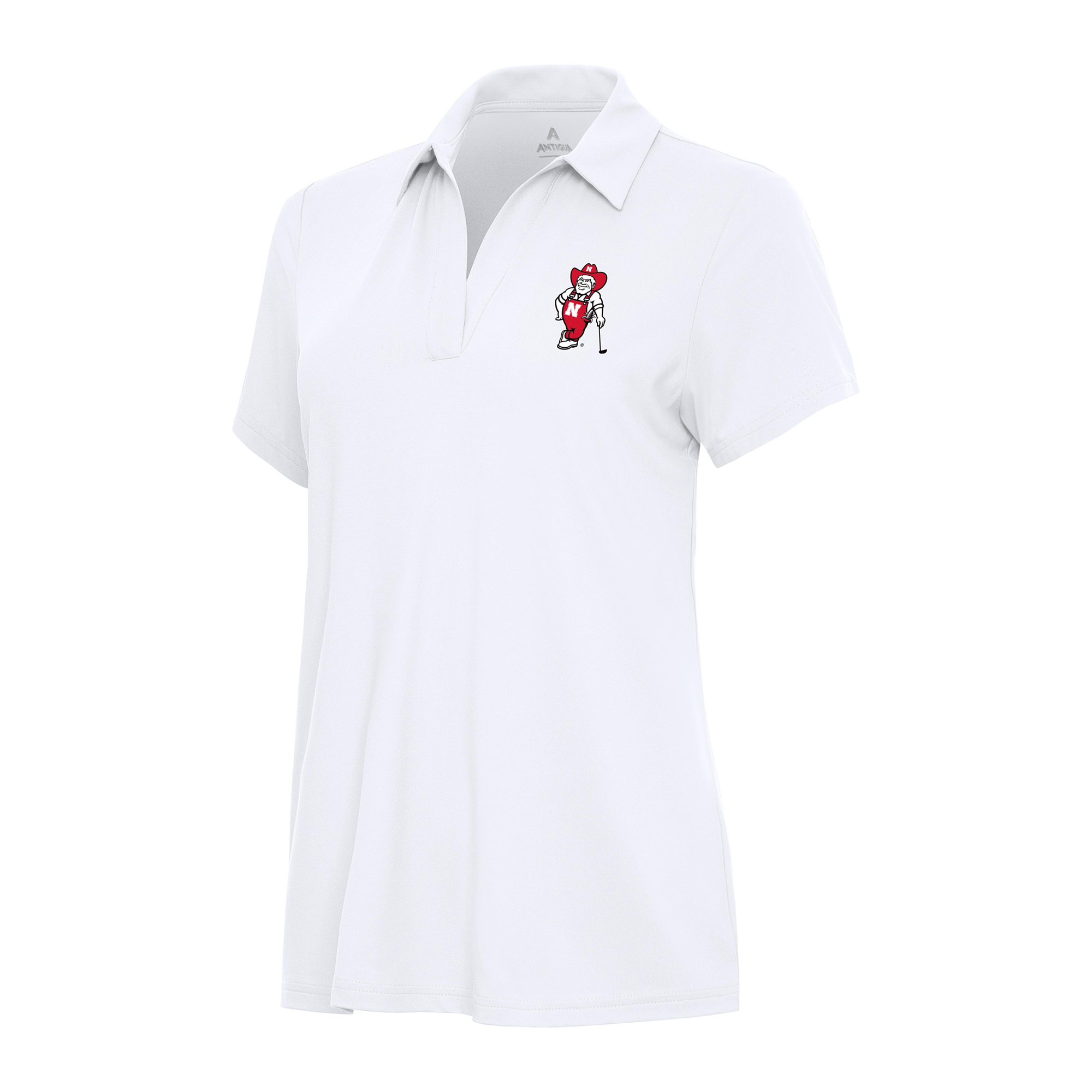 Women’s Antigua White Nebraska Huskers Herbie Husker Golf Era Polo