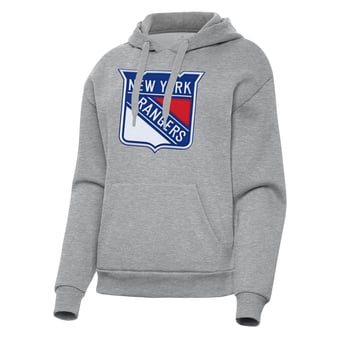 Women's Antigua Heather Gray New York Rangers Victory Pullover Hoodie