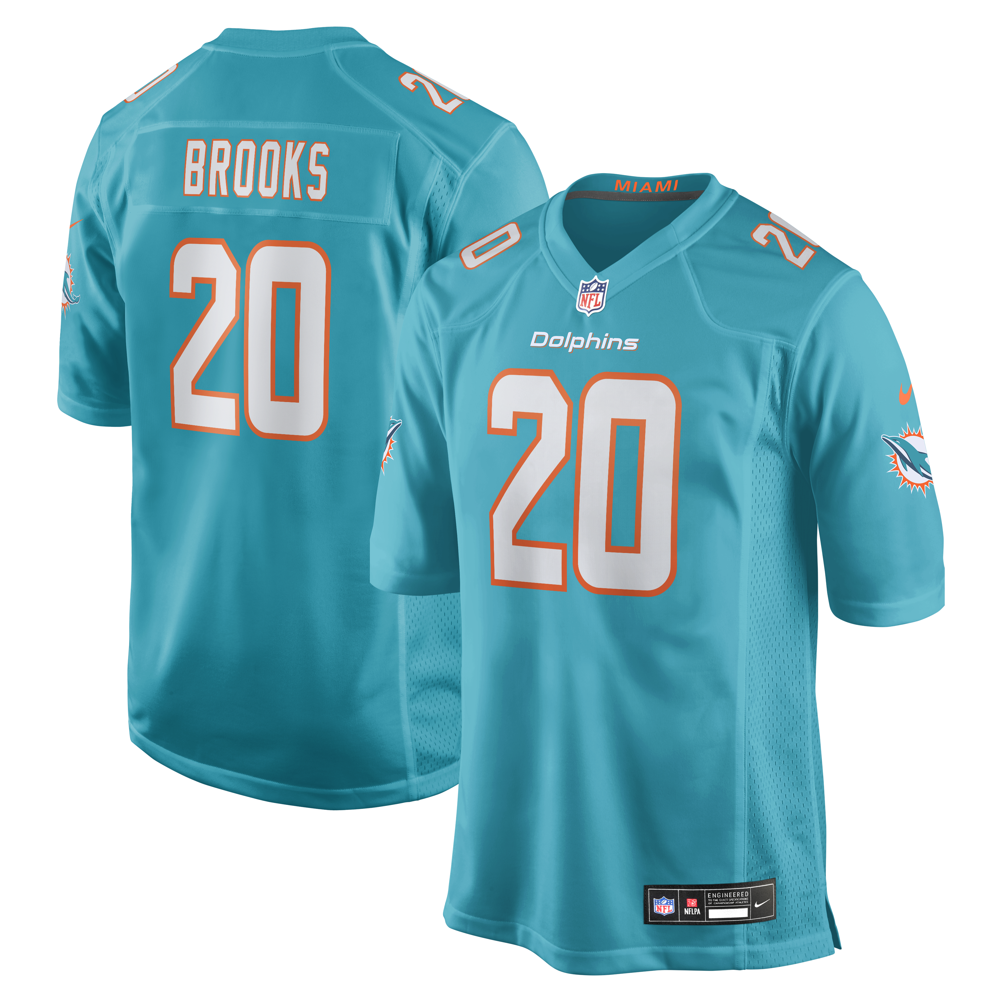 Men's Nike Jordyn Brooks Aqua Miami Dolphins Game Jersey
