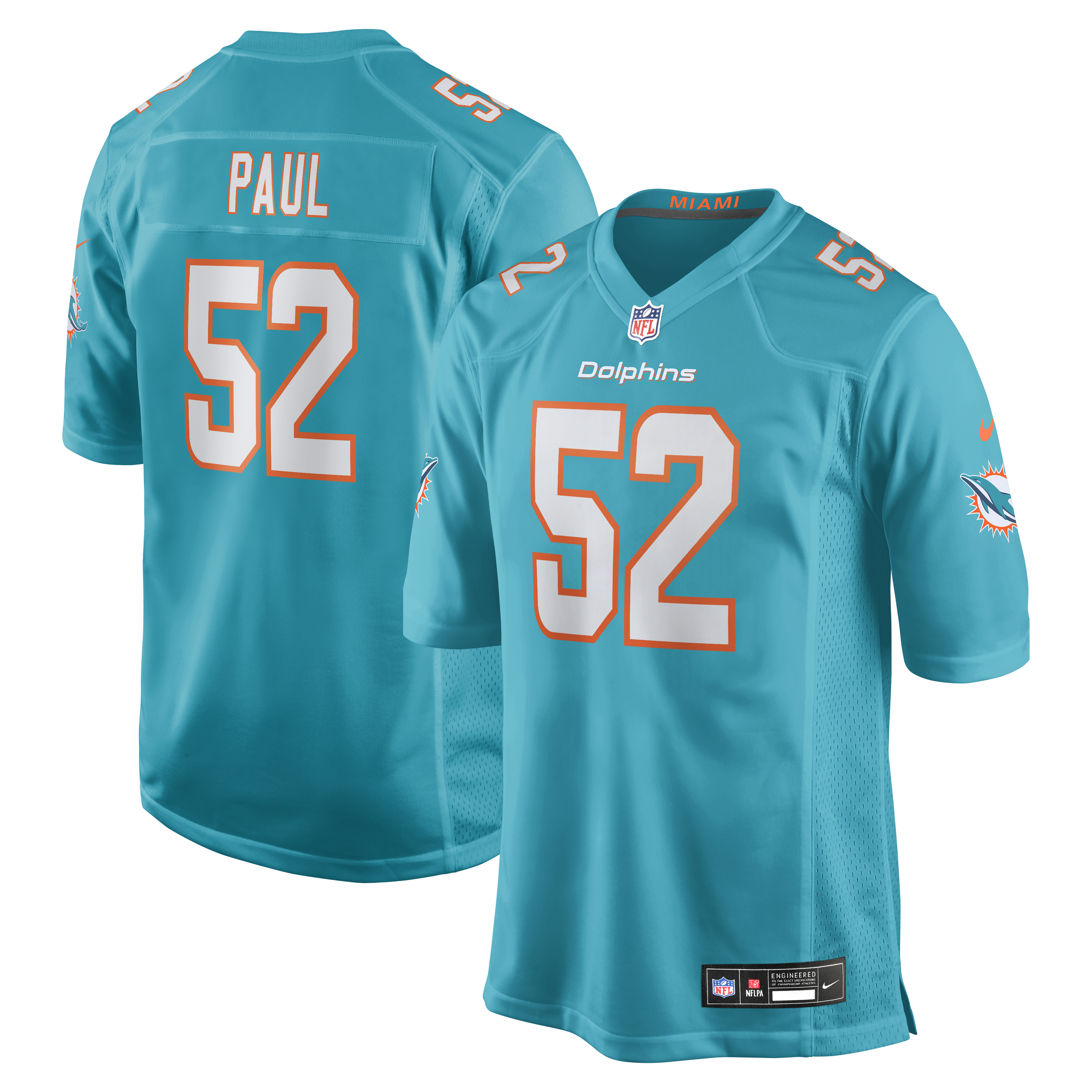 Men's Nike Patrick Paul Aqua Miami Dolphins Game Jersey