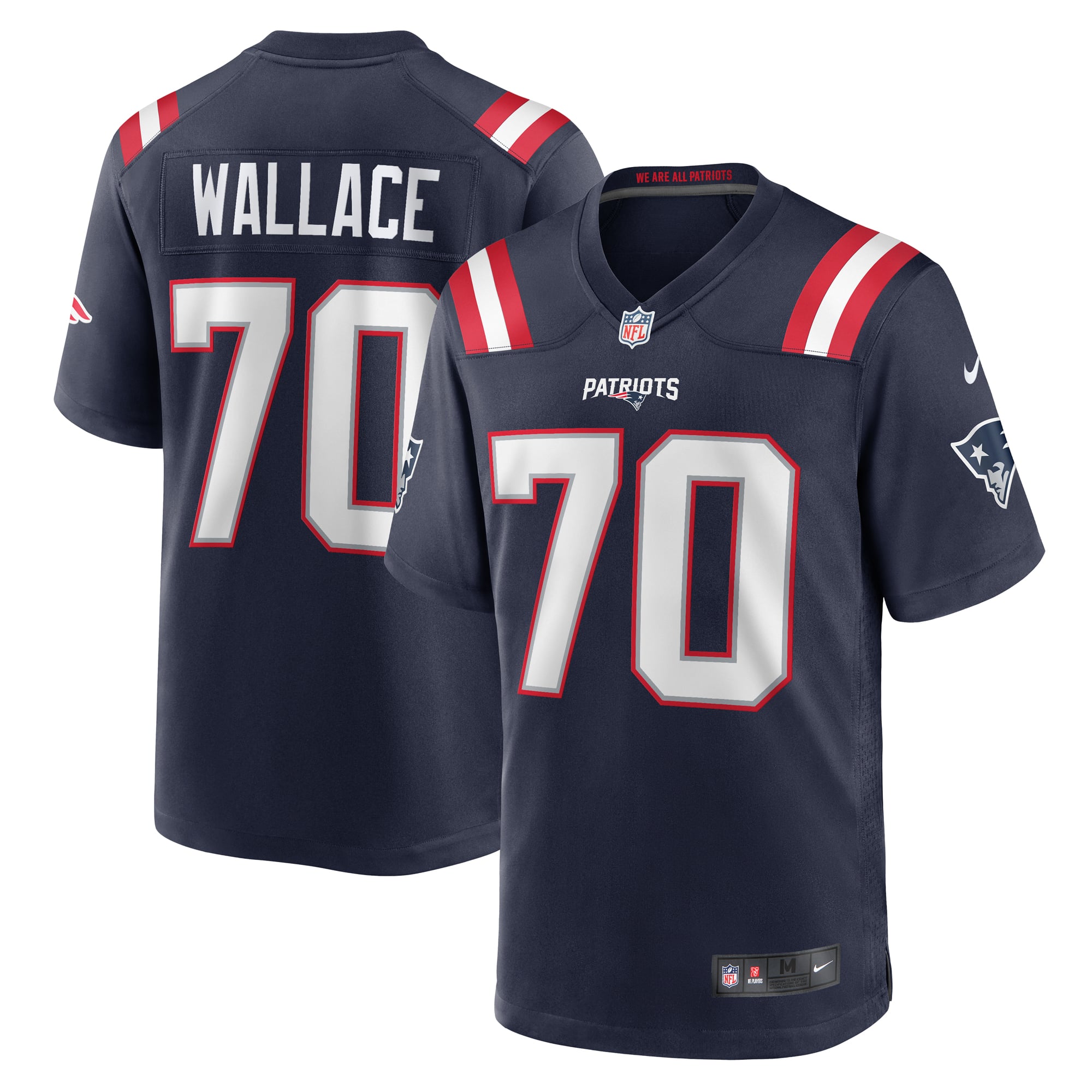 Men's Nike Caedan Wallace Navy New England Patriots Game Jersey