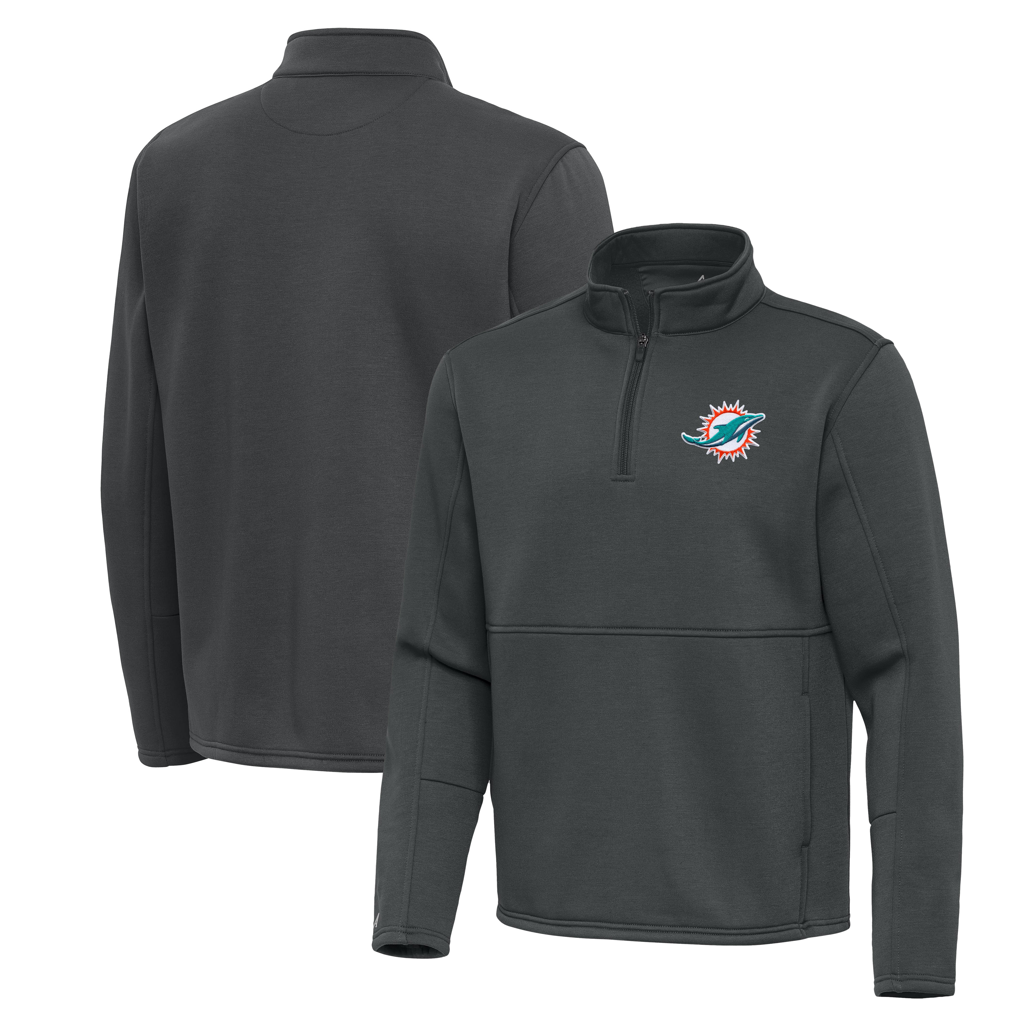 Men's Antigua Pewter Miami Dolphins Twist Quarter-Zip Pullover Jacket