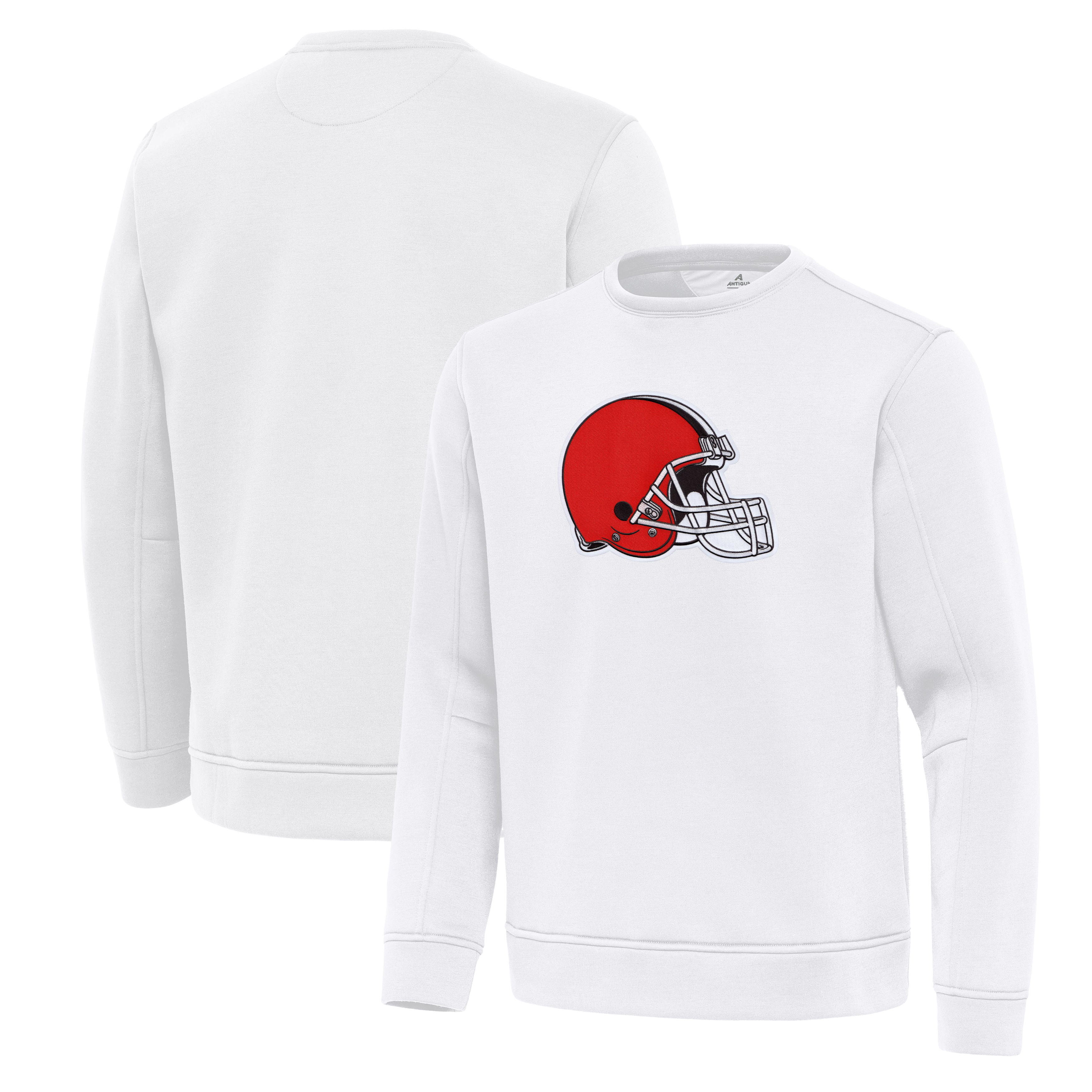 Men's Antigua White Cleveland Browns Relevant Lightweight Pullover Sweatshirt