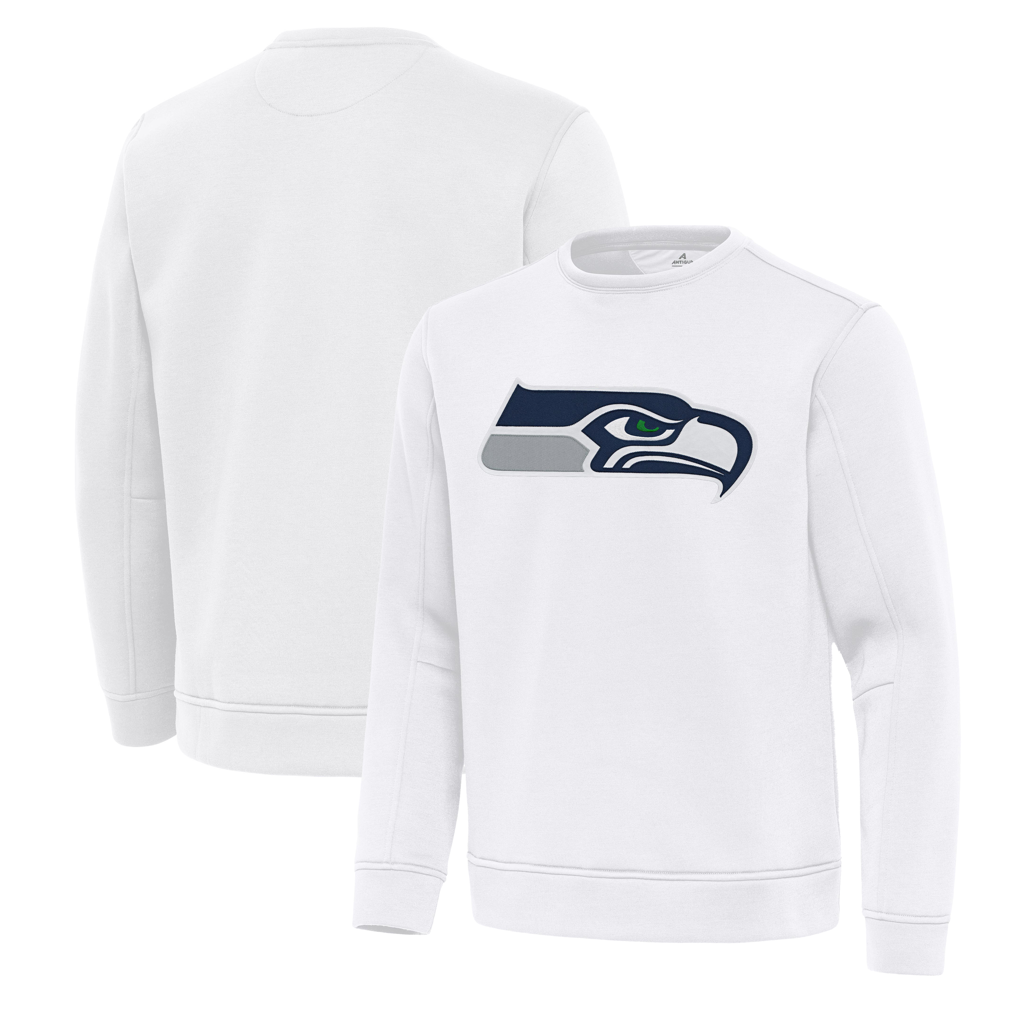Men's Antigua White Seattle Seahawks Relevant Lightweight Pullover Sweatshirt