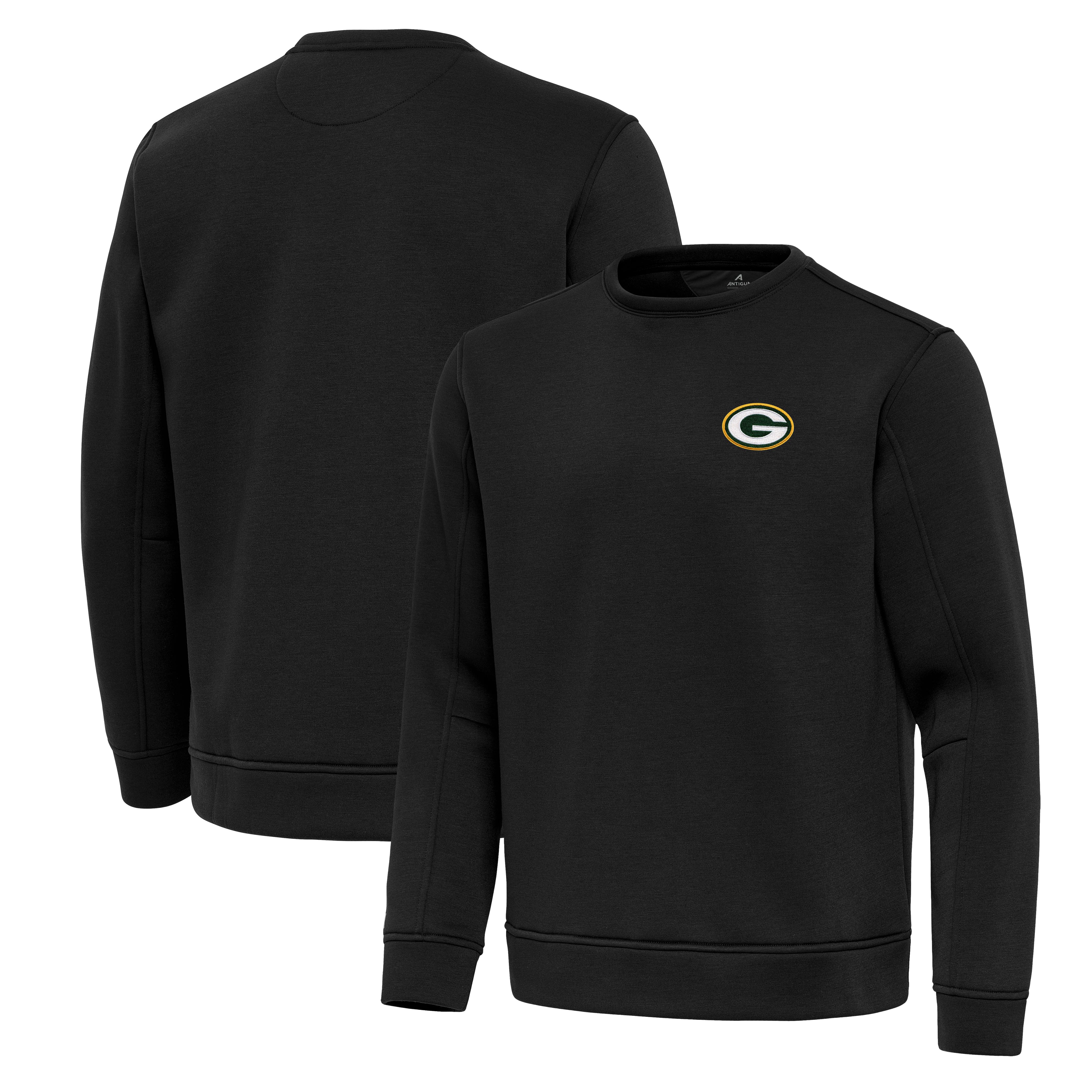 Men's Antigua Black Green Bay Packers Relevant Lightweight Pullover Sweatshirt