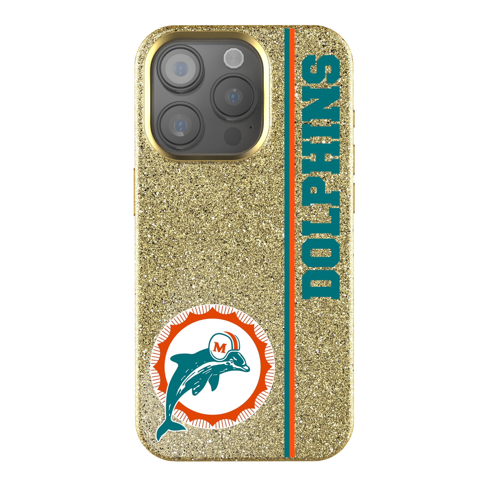 Keyscaper - NFL - Miami Dolphins Throwback Logo iPhone Bling Case - 14 Plus - Gold