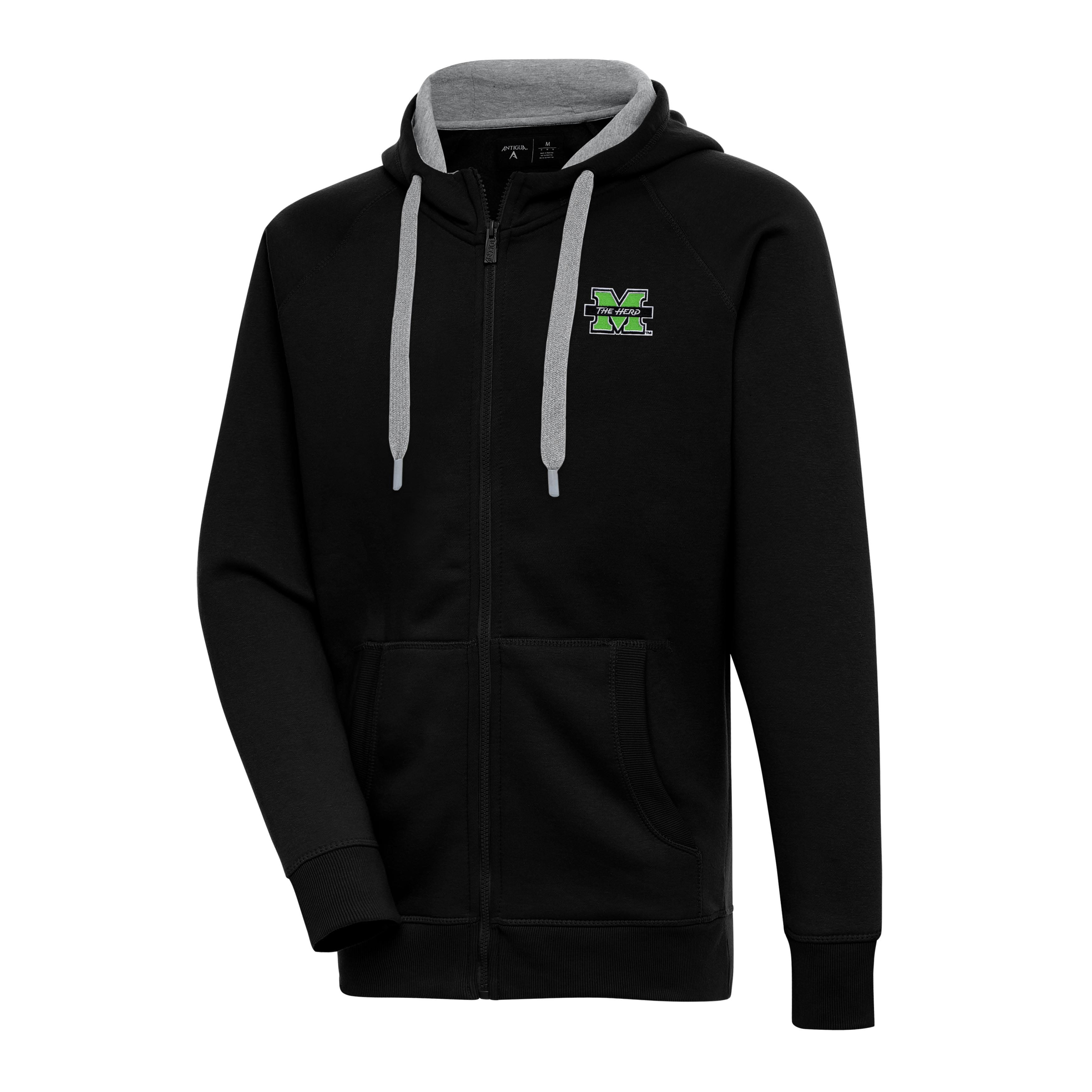 Men's Antigua Black Marshall Thundering Herd Victory Full-Zip Hoodie