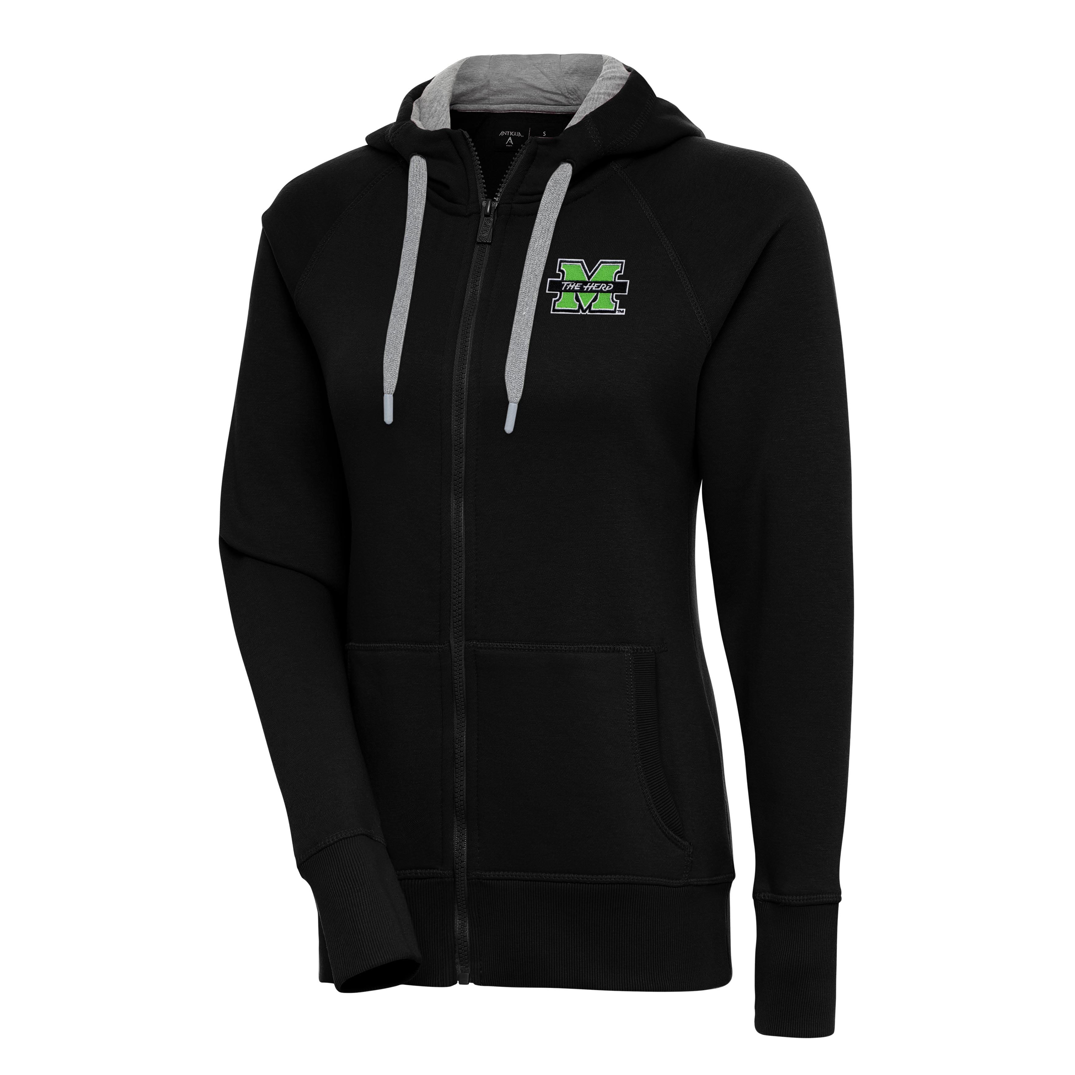 Women's Antigua Black Marshall Thundering Herd Victory Full-Zip Hoodie
