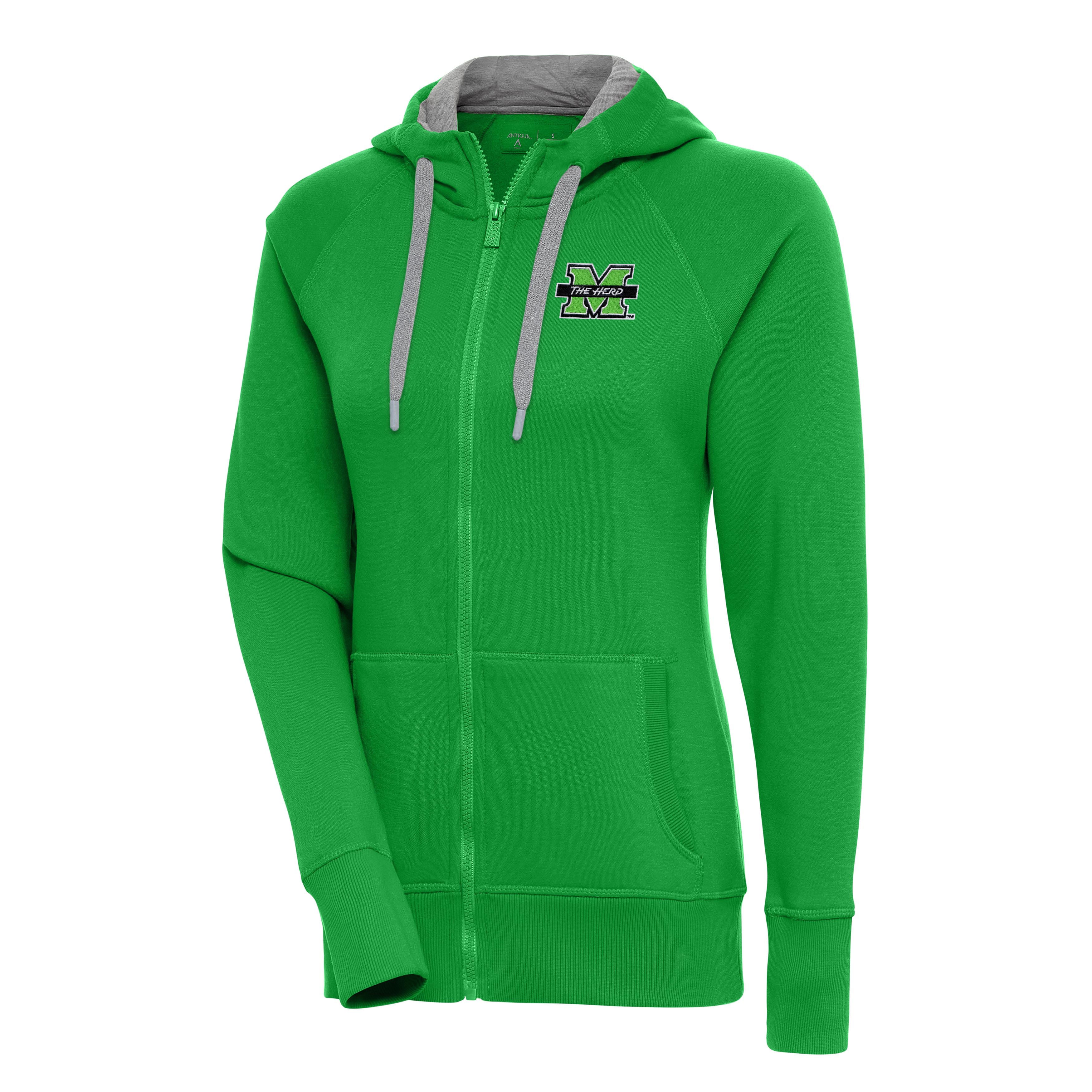 Women's Antigua Kelly Green Marshall Thundering Herd Victory Full-Zip Hoodie