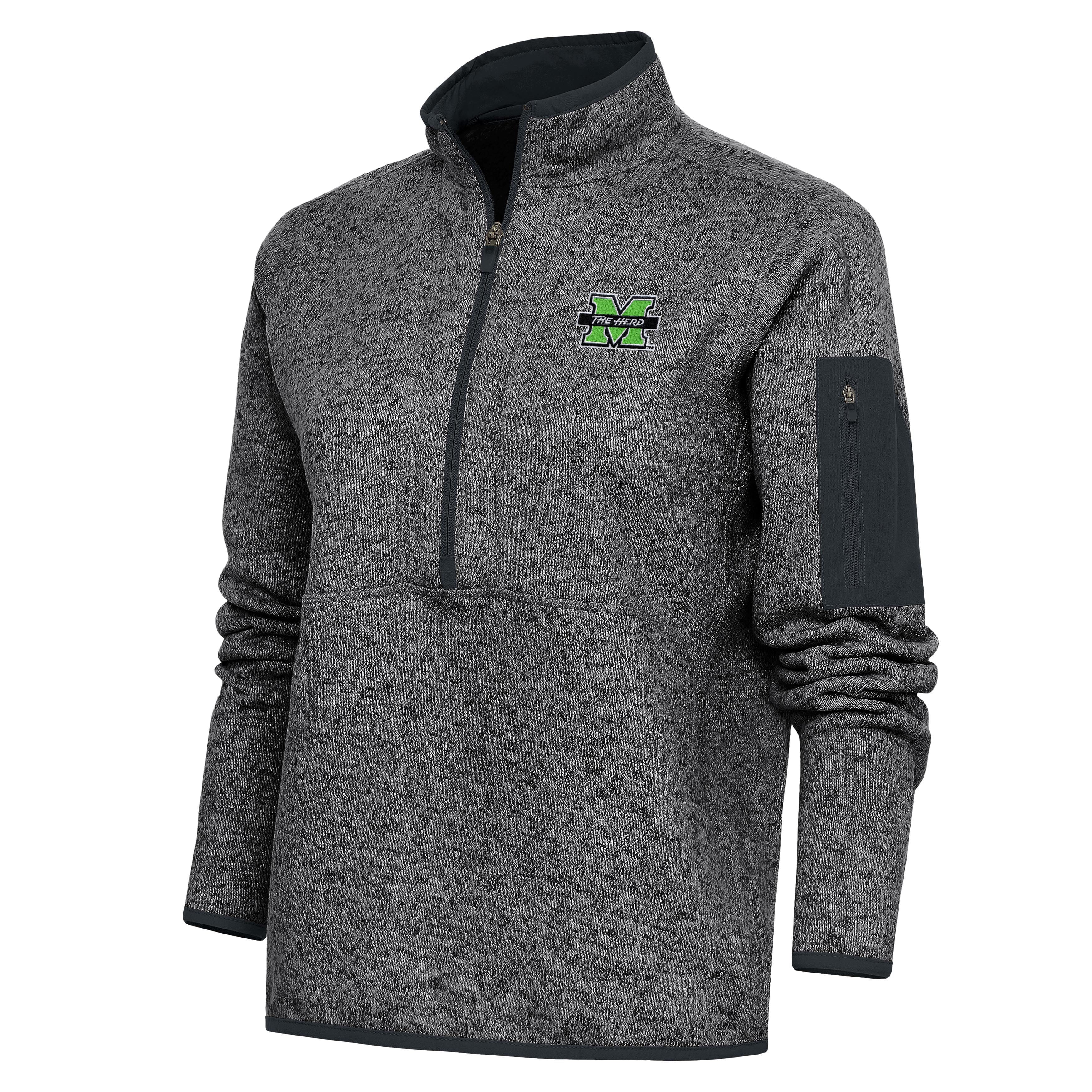 Women's Antigua Heather Gray Marshall Thundering Herd Fortune Half-Zip Sweatshirt